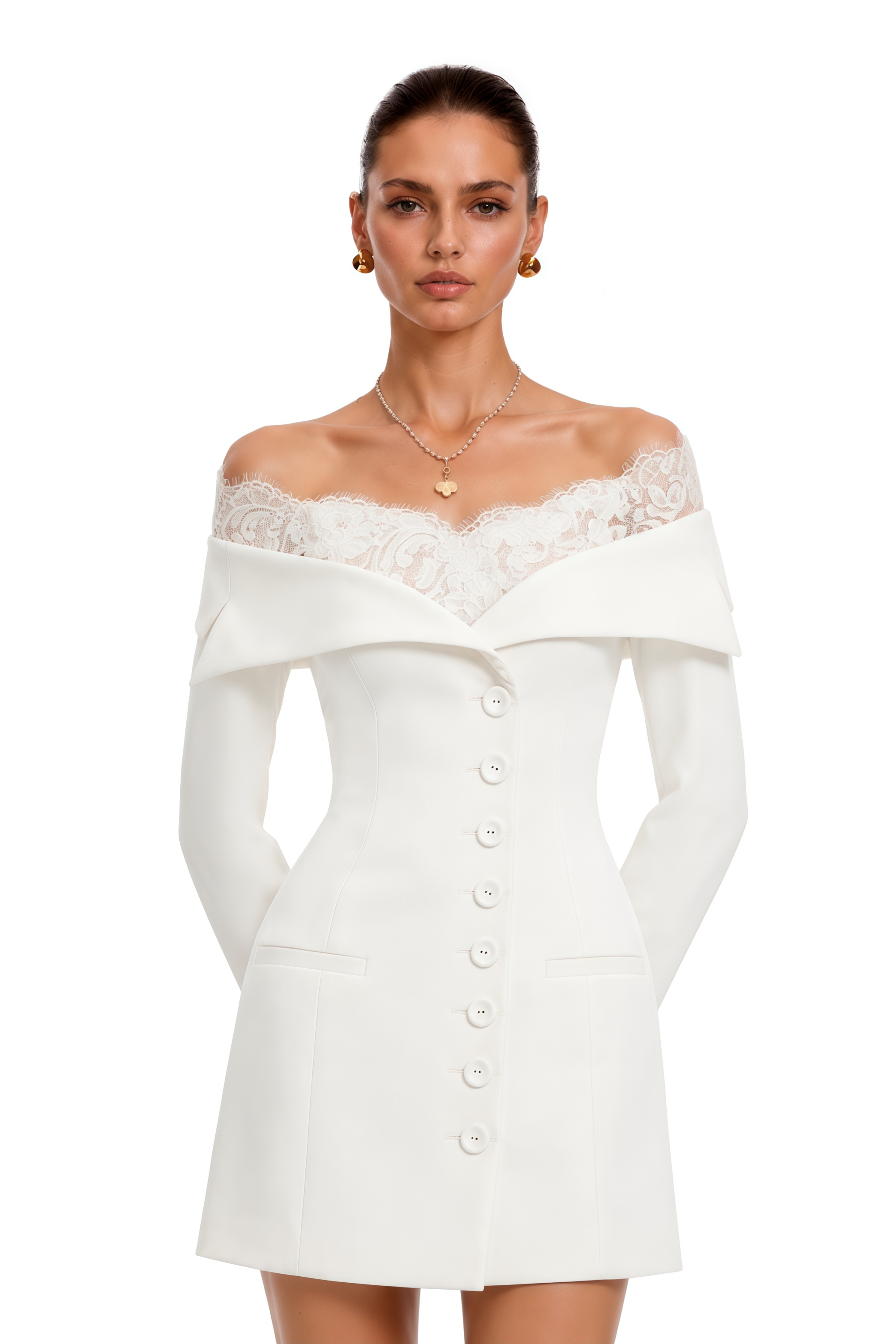 Vianne White Off Shoulder Mini Dress with Lace Trim