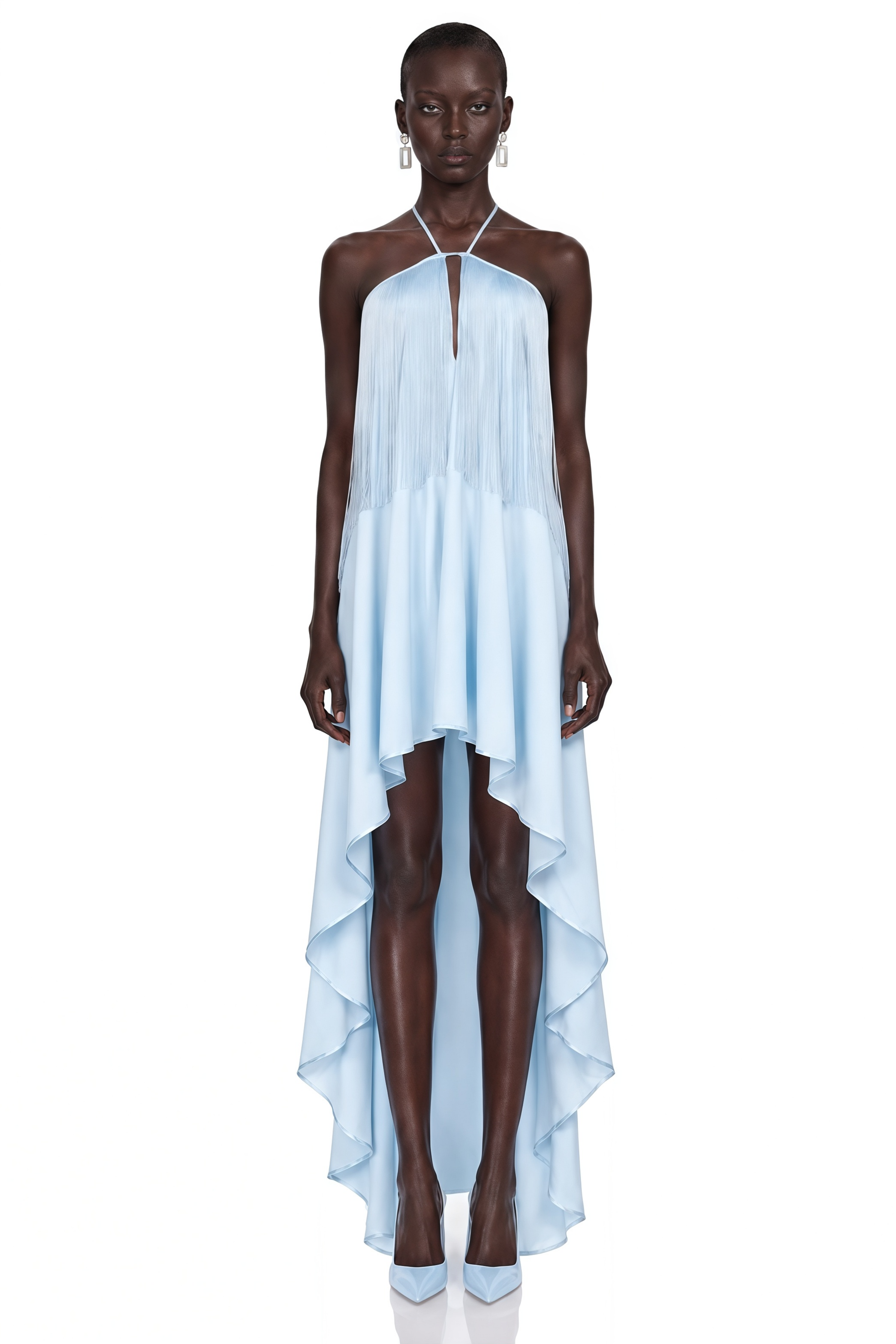 Violette Blue Halterneck Fringe Maxi Dress
