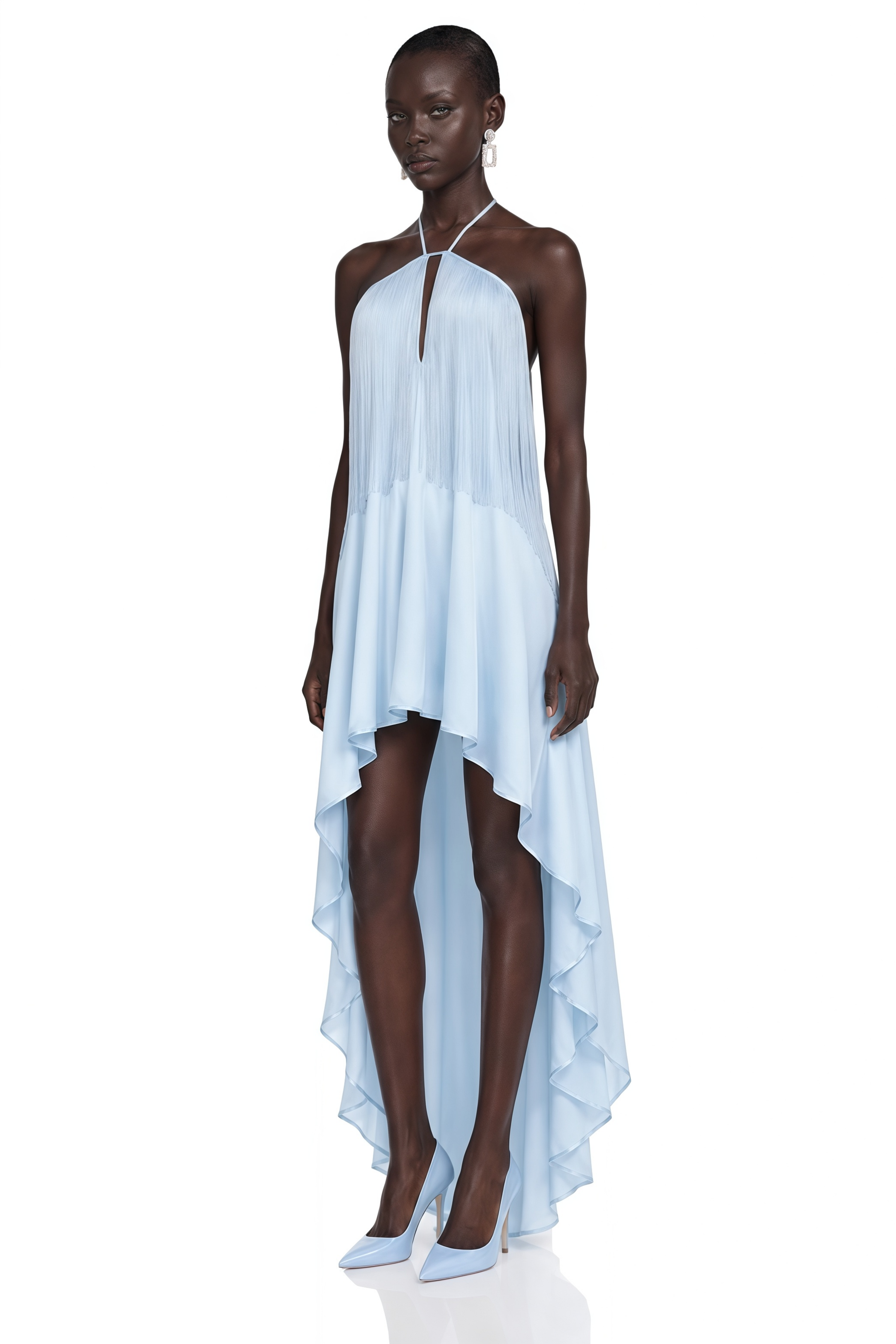 Violette Blue Halterneck Fringe Maxi Dress