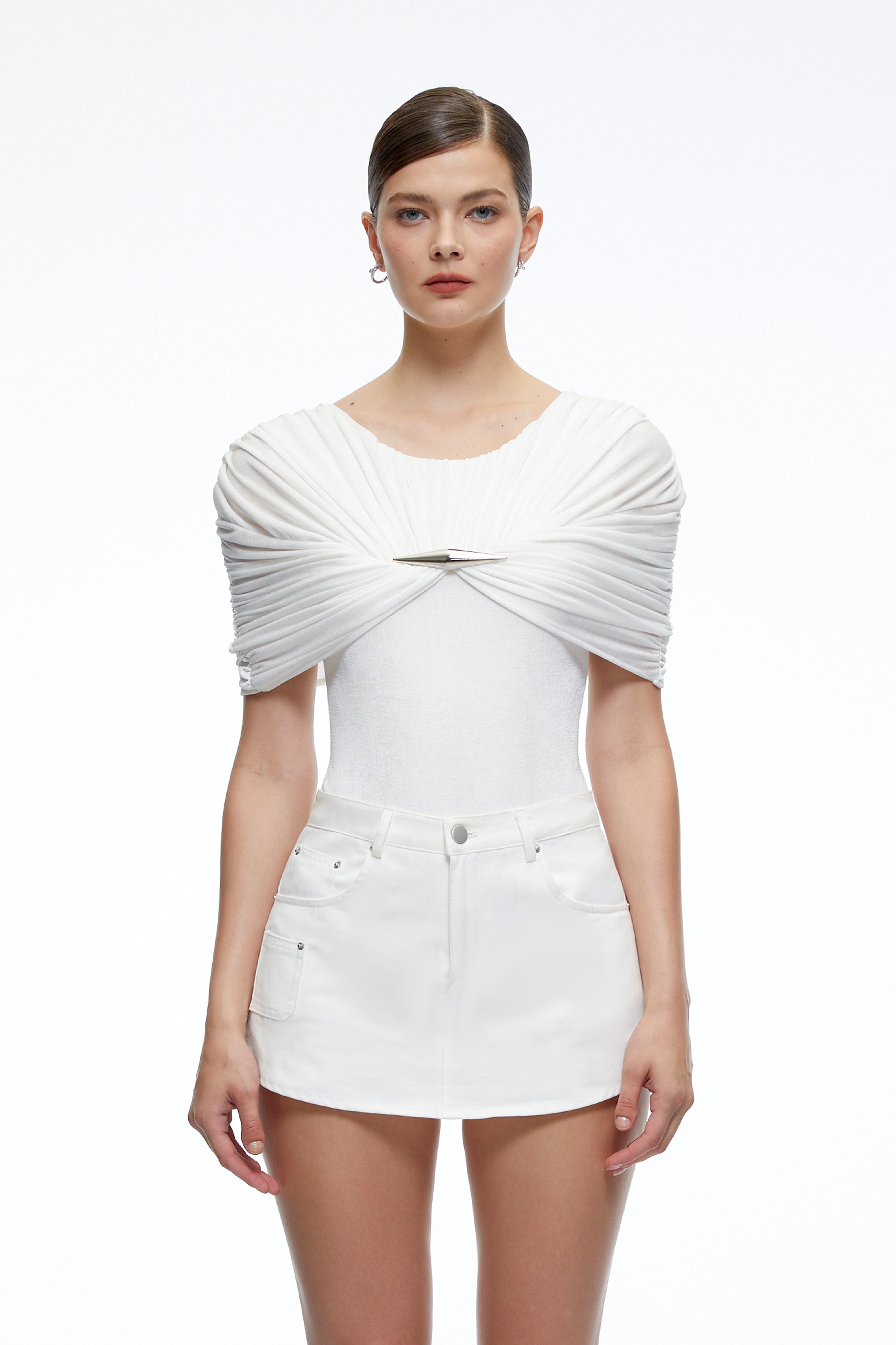 Celeste White Pleated Cape Jumpsuit