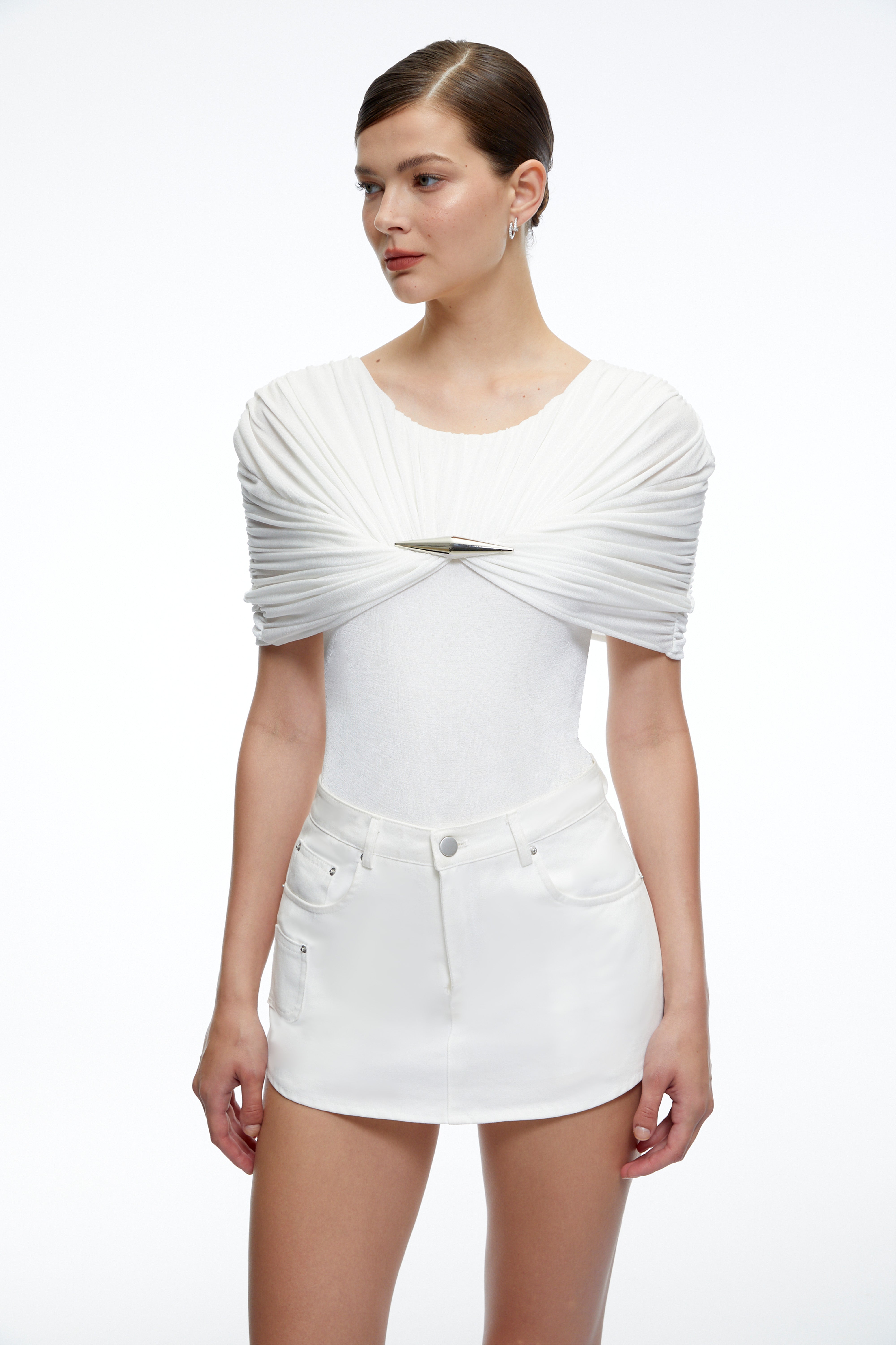 Celeste White Pleated Cape Jumpsuit