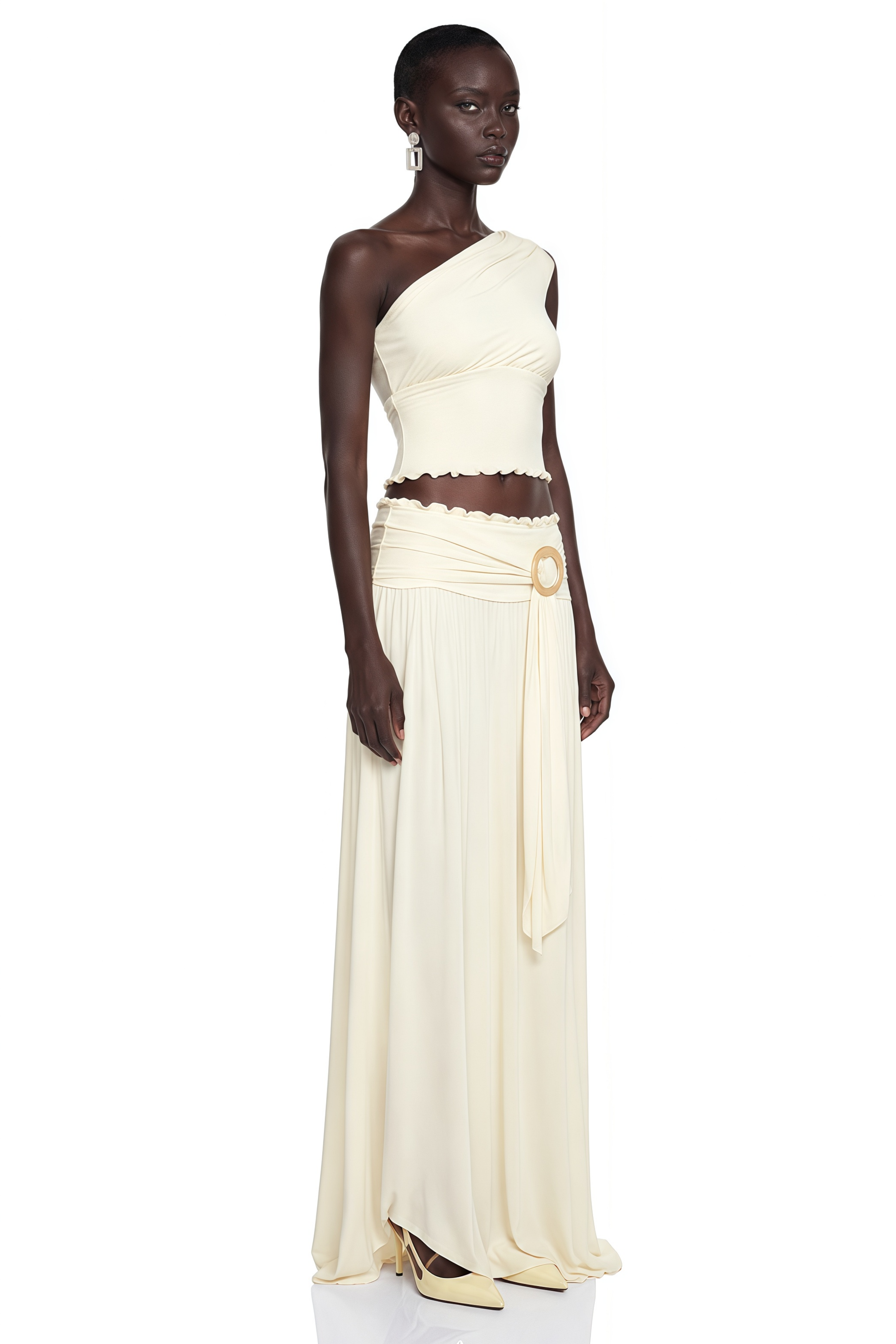 Ensemble top asymétrique et jupe « Vivienne Cream »