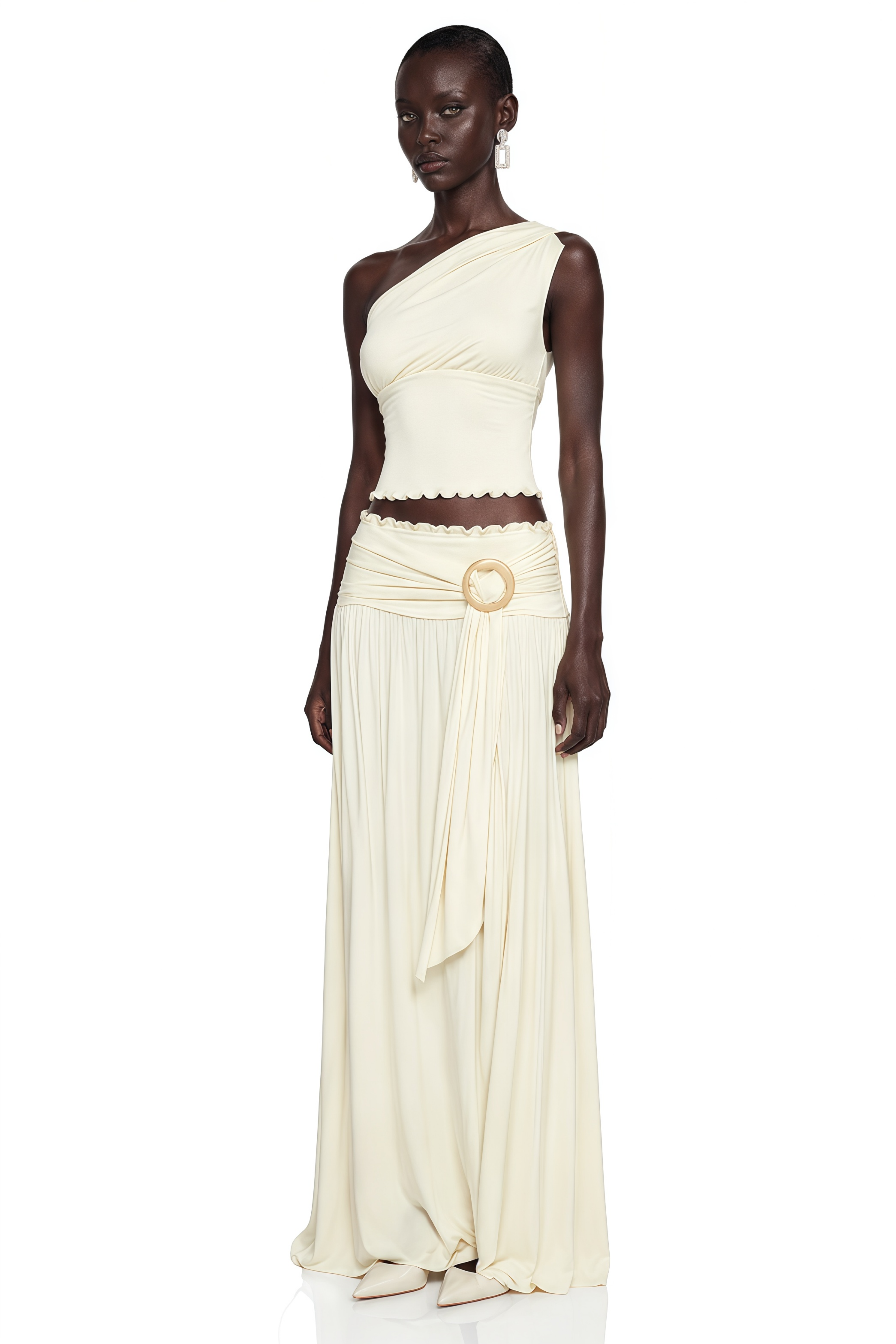 Ensemble top asymétrique et jupe « Vivienne Cream »