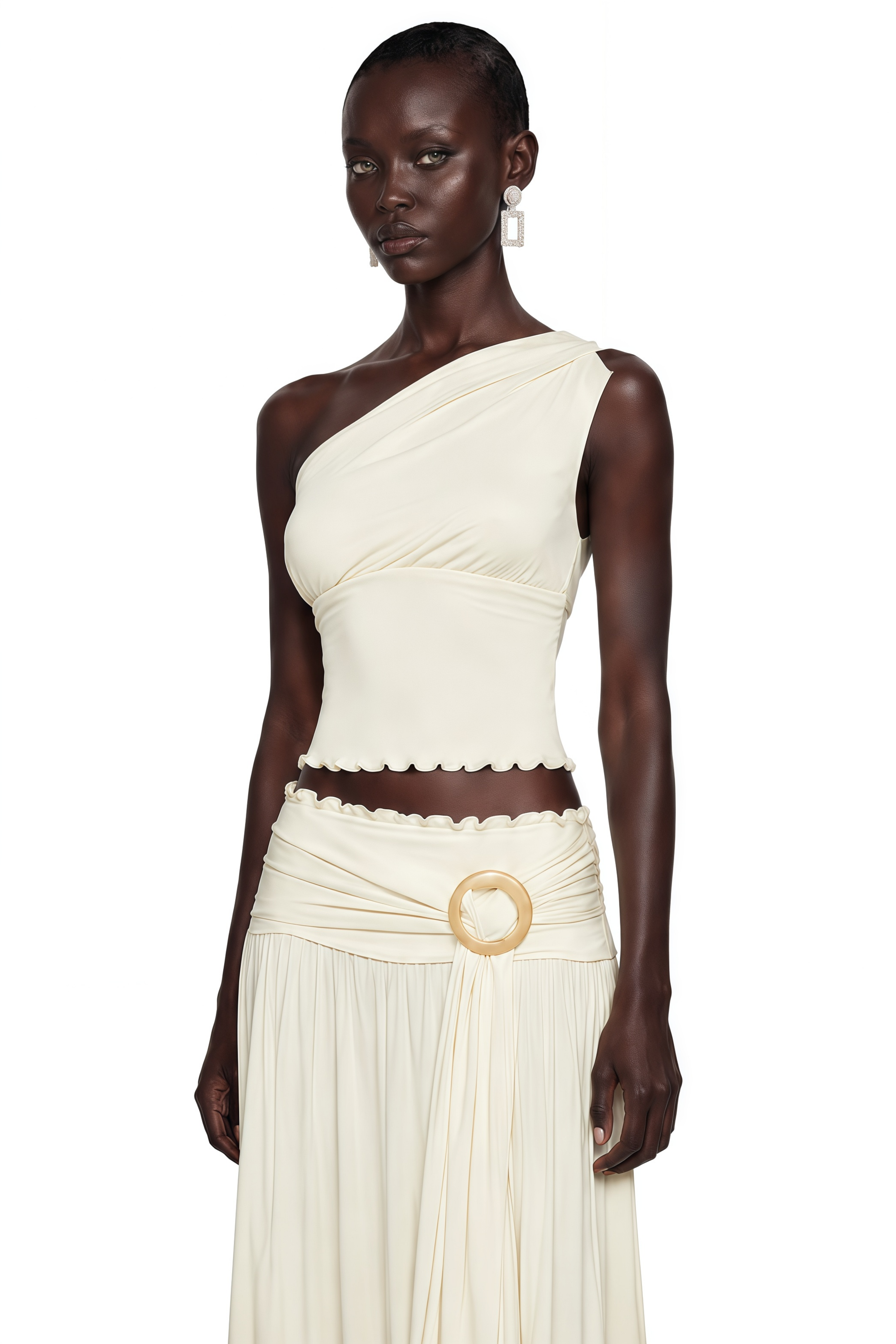 Ensemble top asymétrique et jupe « Vivienne Cream »