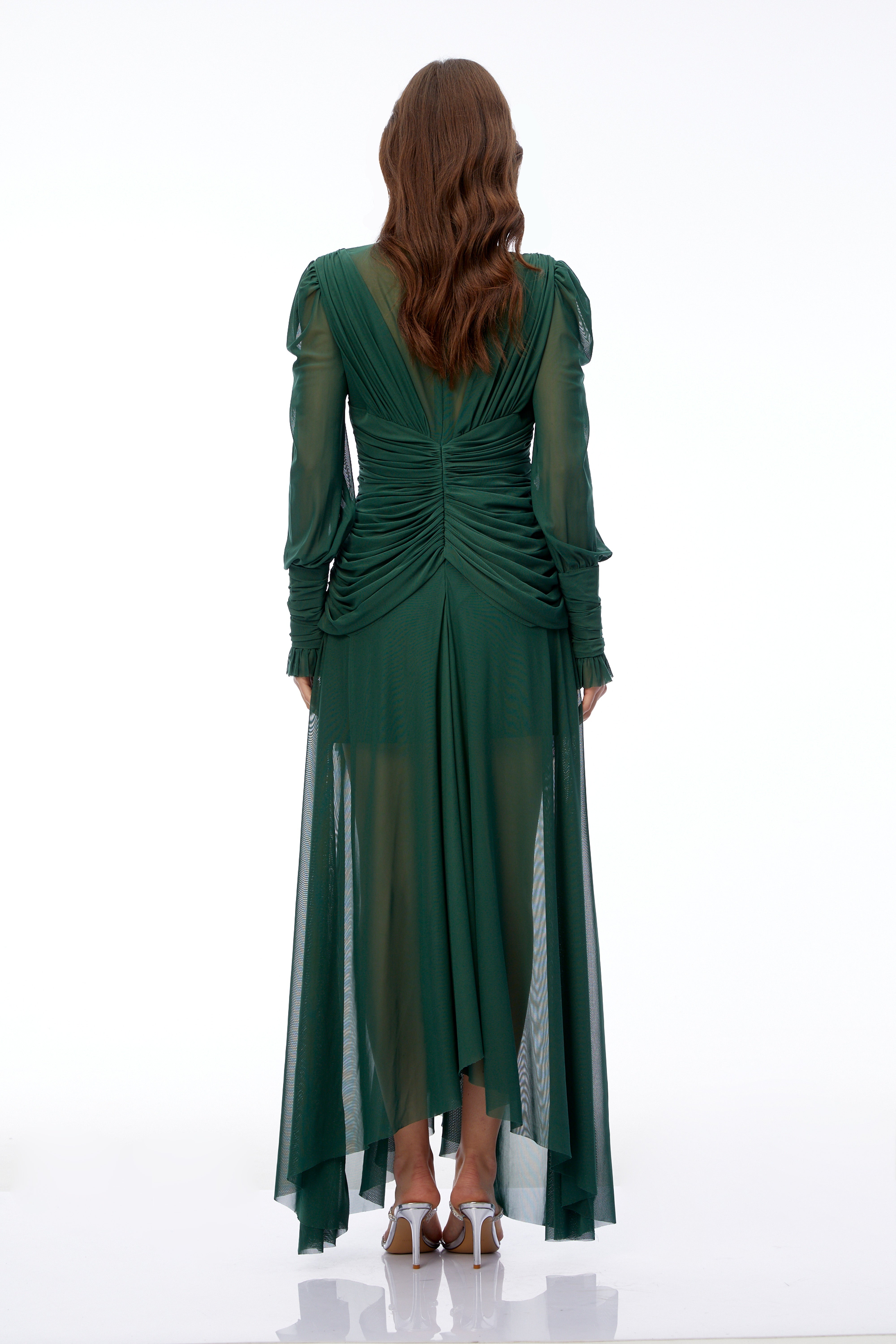 Wania Dark Green Cross Front Ruched Maxi Dress