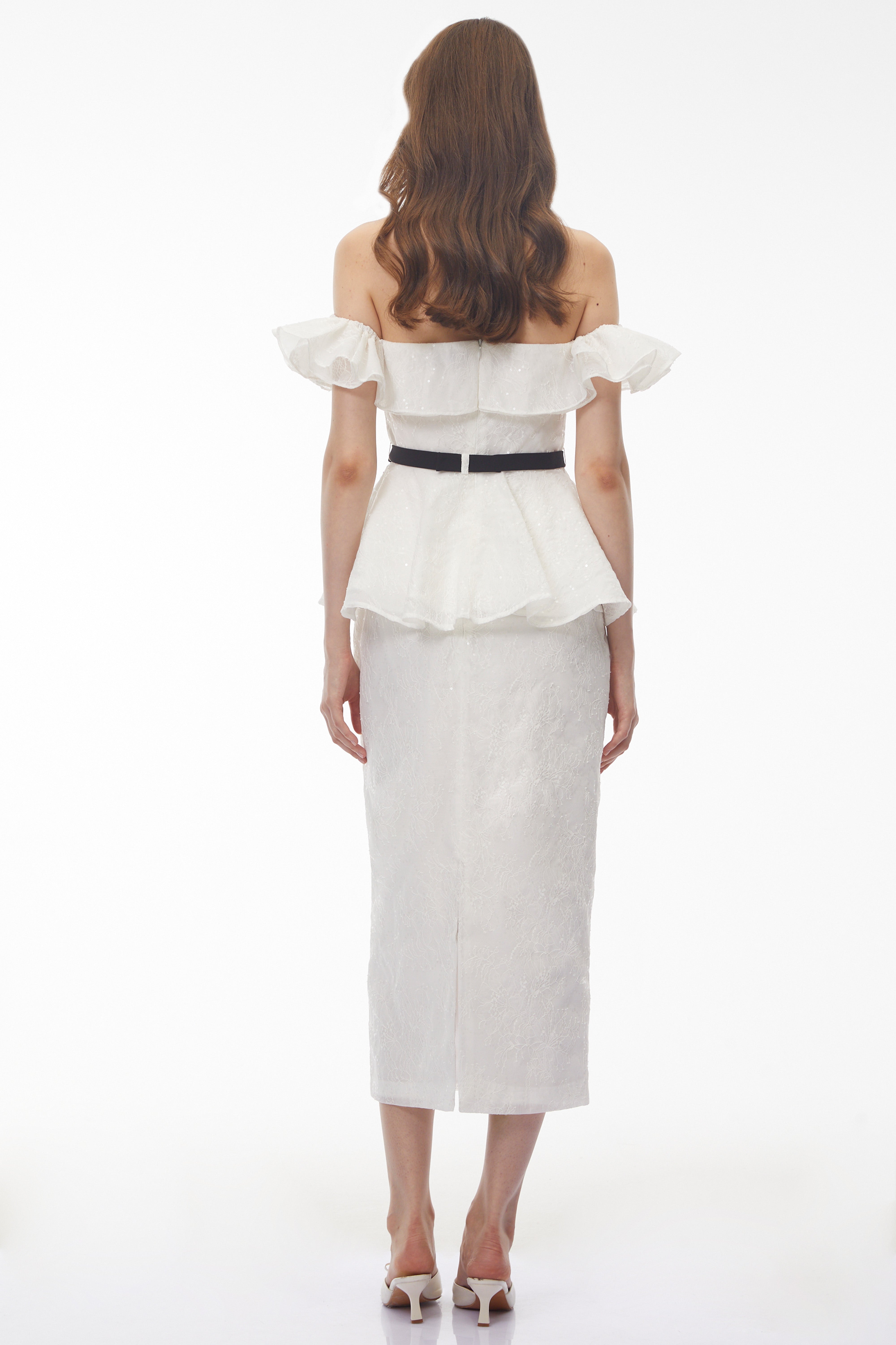 Willow White Off Shoulder Lace Top & Midi Skirt Set (Final Sale)