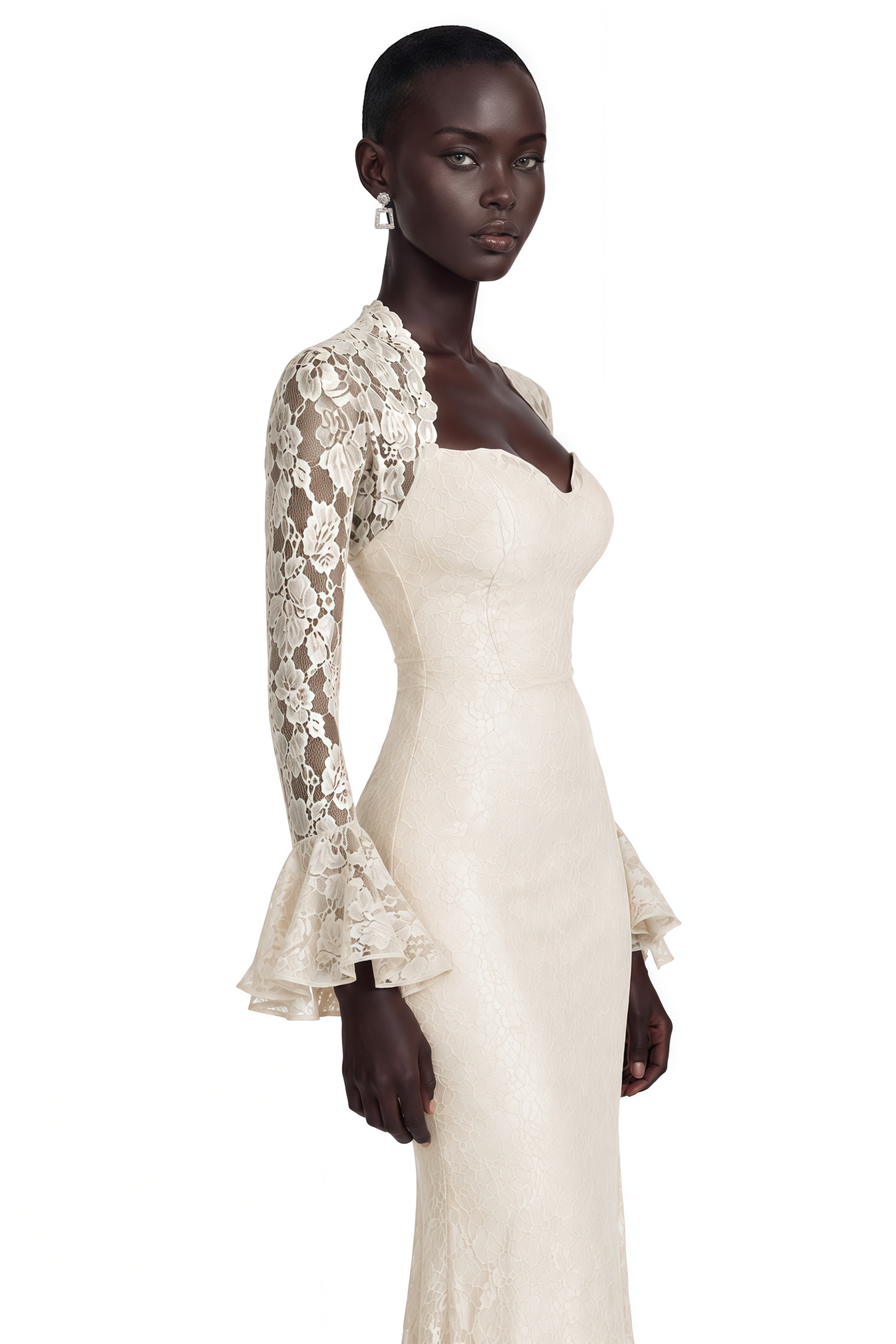 Winifred White Floral Lace Maxi Dress with Bell Sleeves