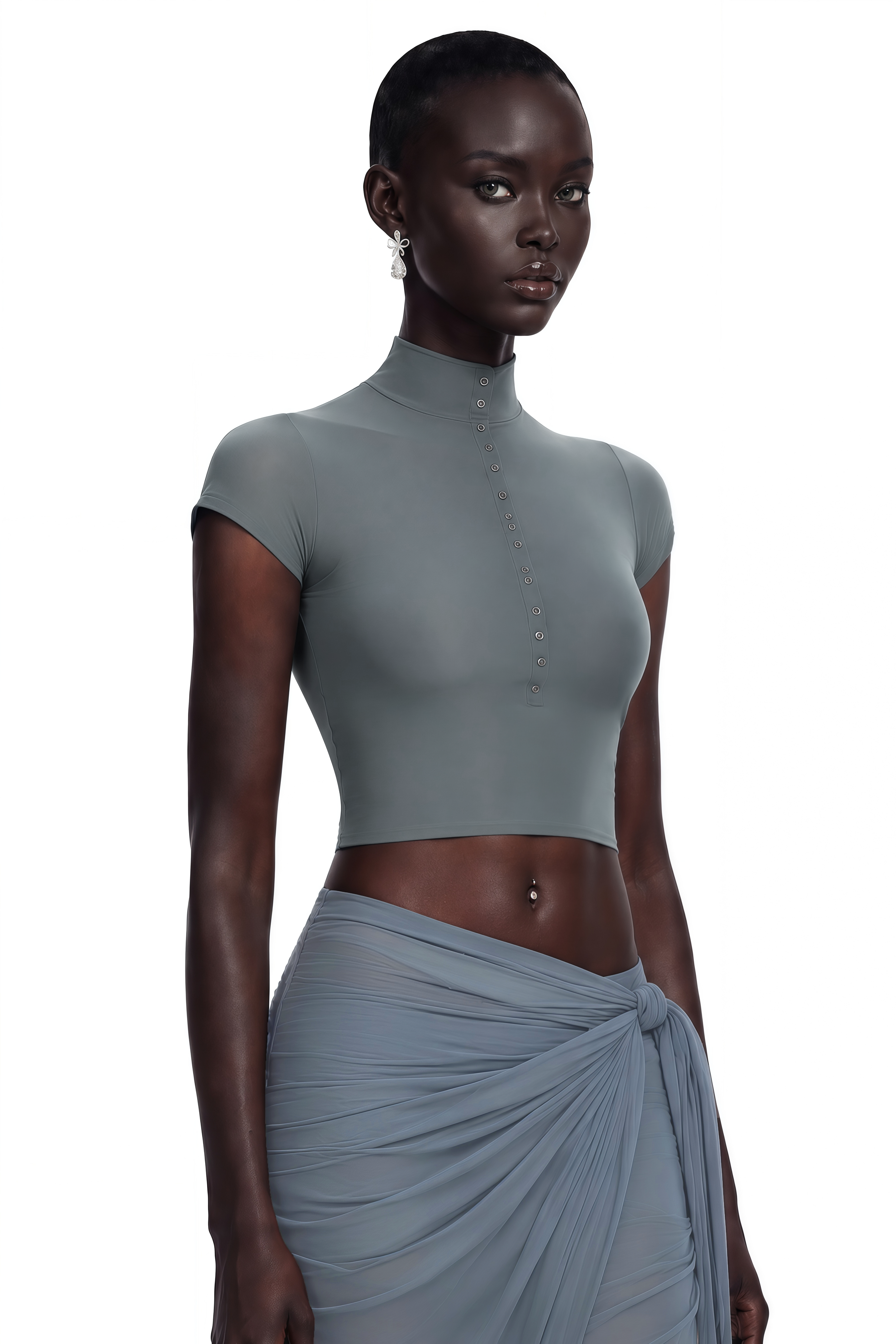 Wren Dusty Blue Crop Top & Wrap Skirt Set