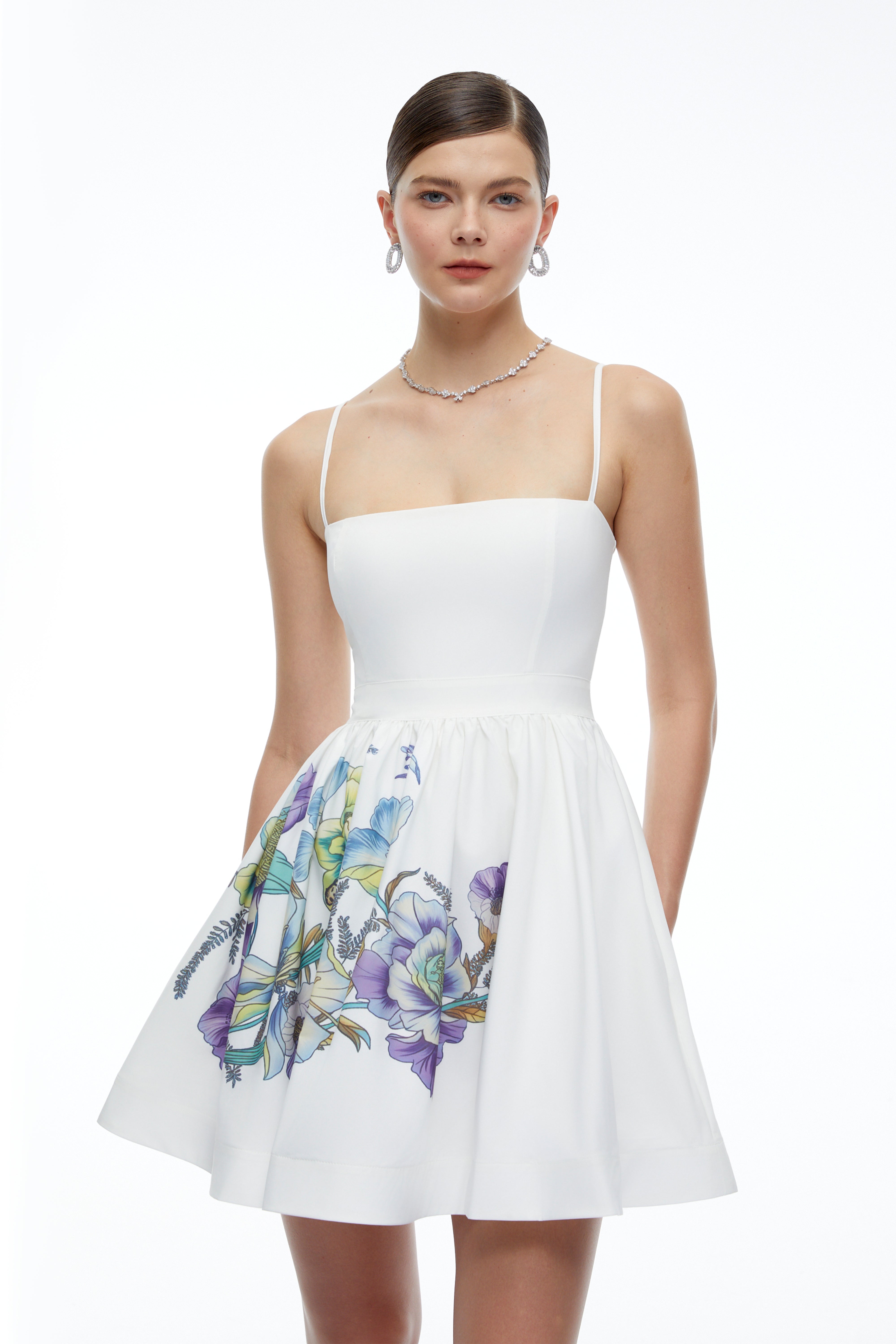 Xanthe White Floral Square Neck Mini Dress