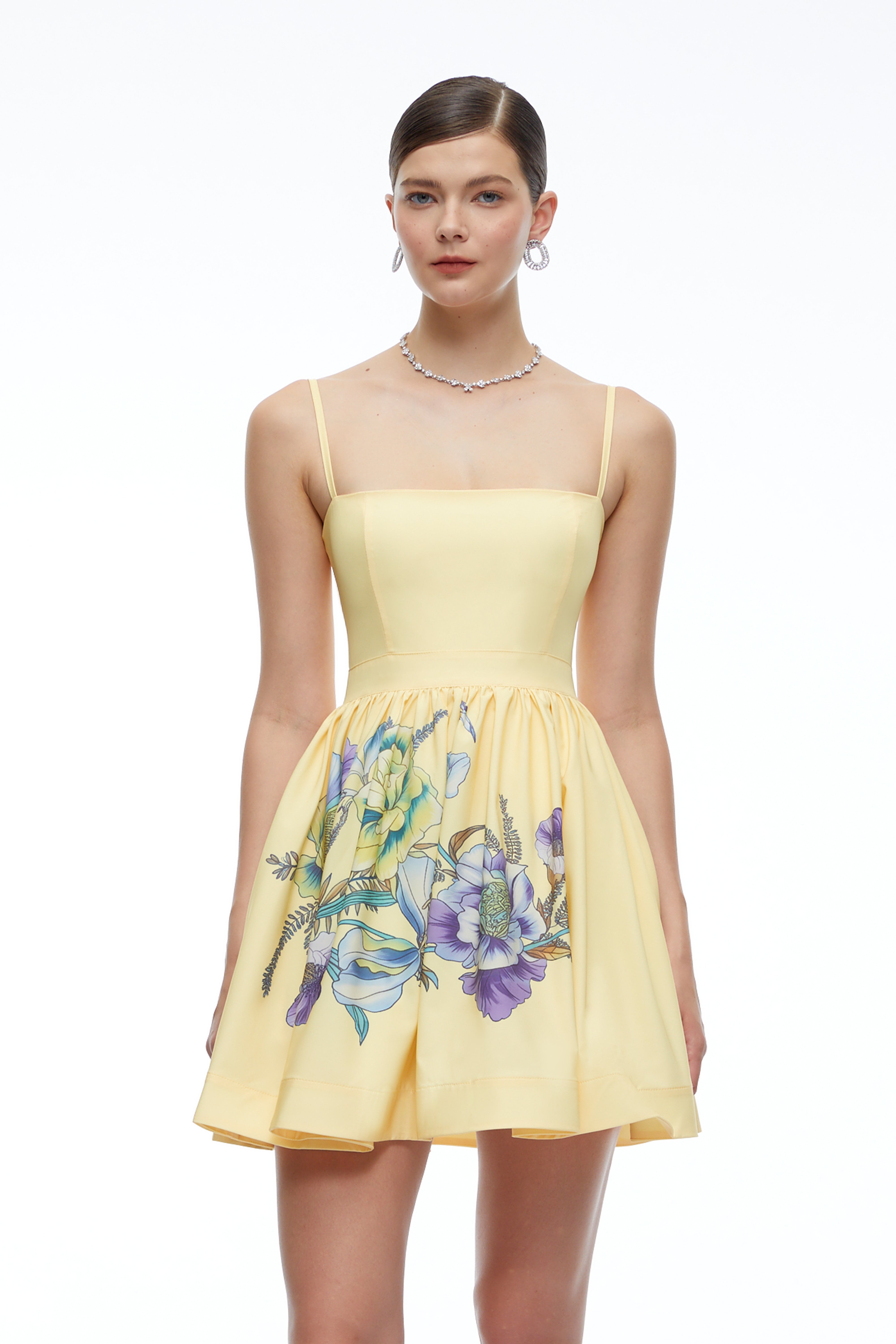 Xanthe Yellow Floral Square Neck Mini Dress