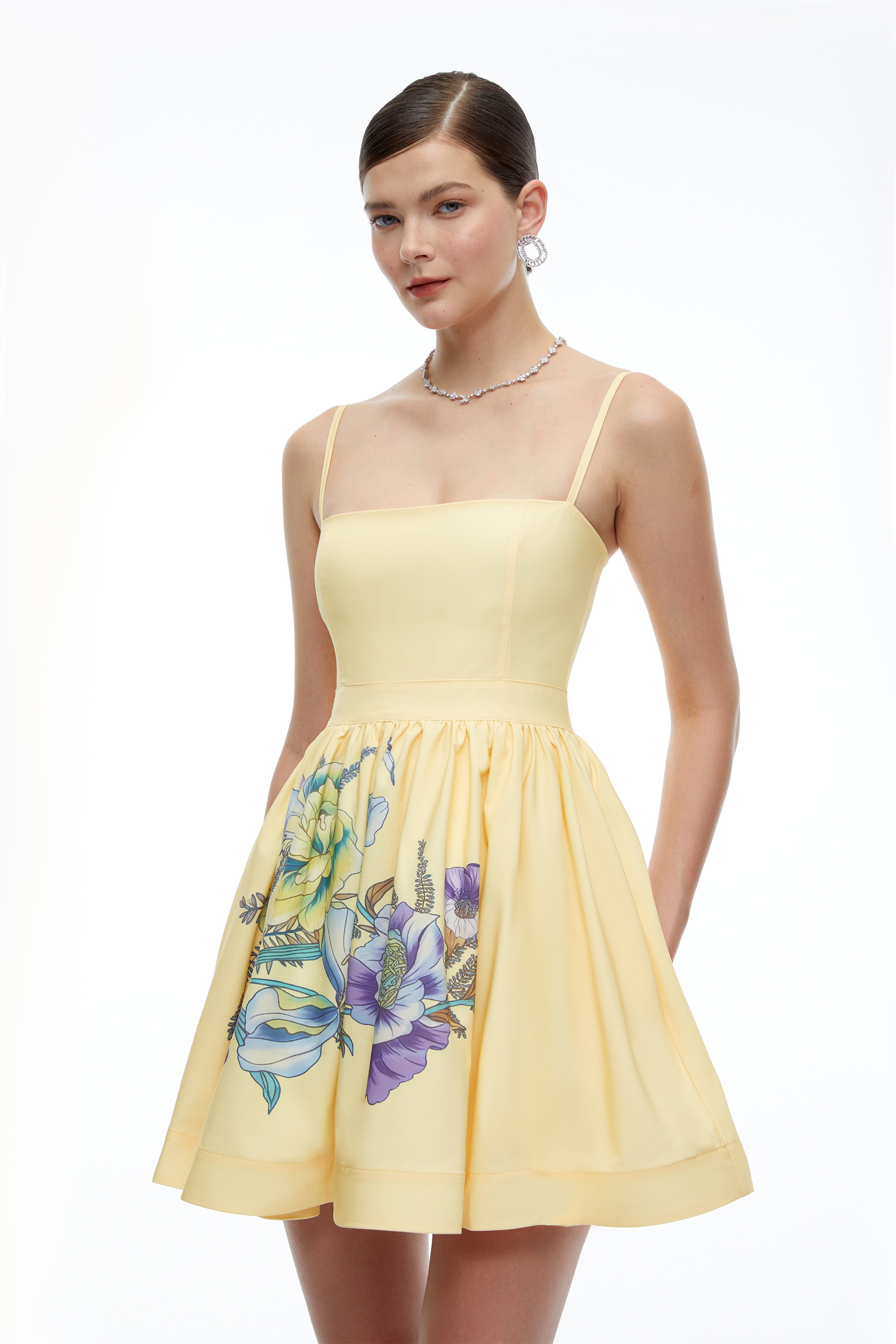 Xanthe Yellow Floral Square Neck Mini Dress