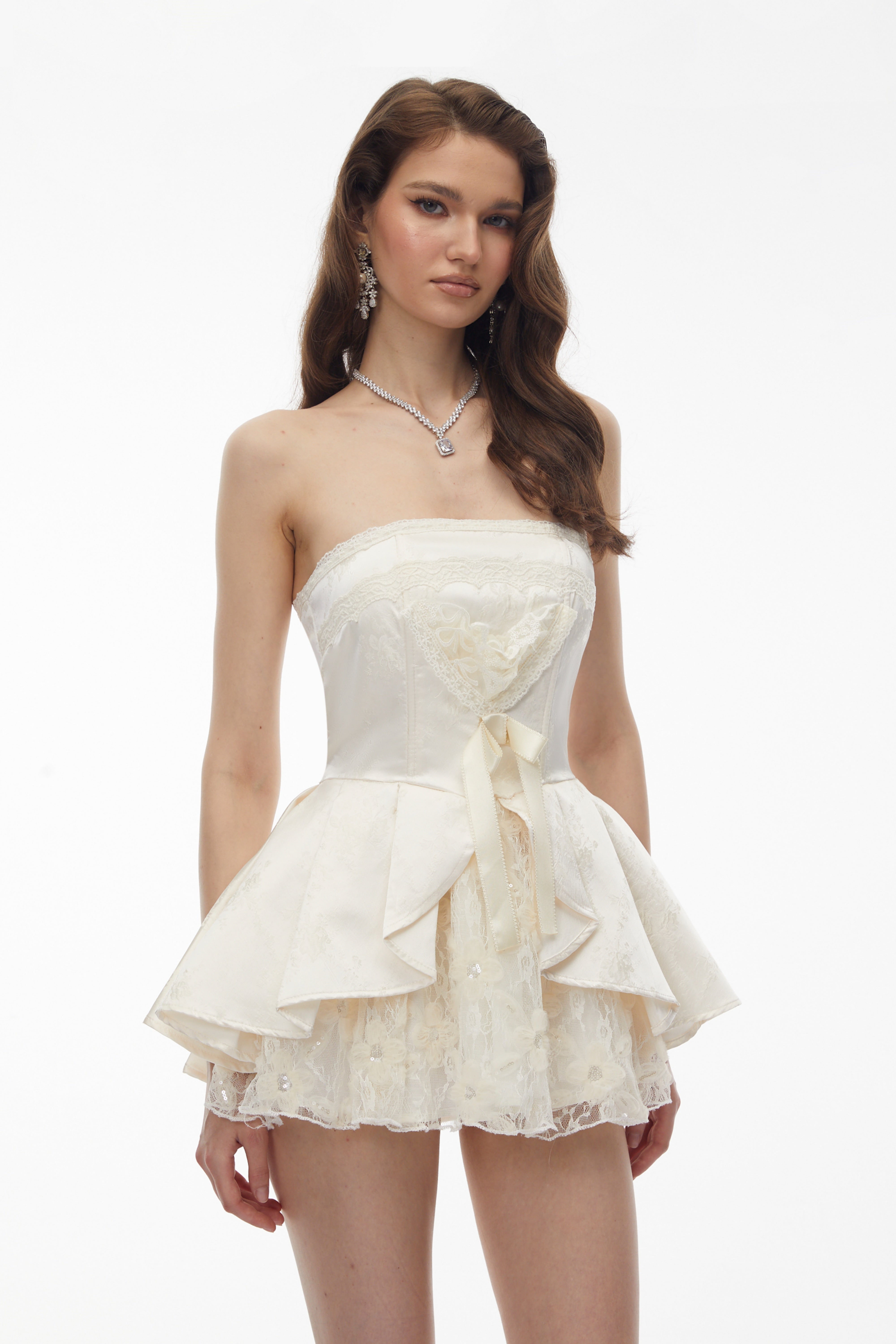 Xenobia White Off Shoulder Floral Lace Mini Dress (Final Sale)