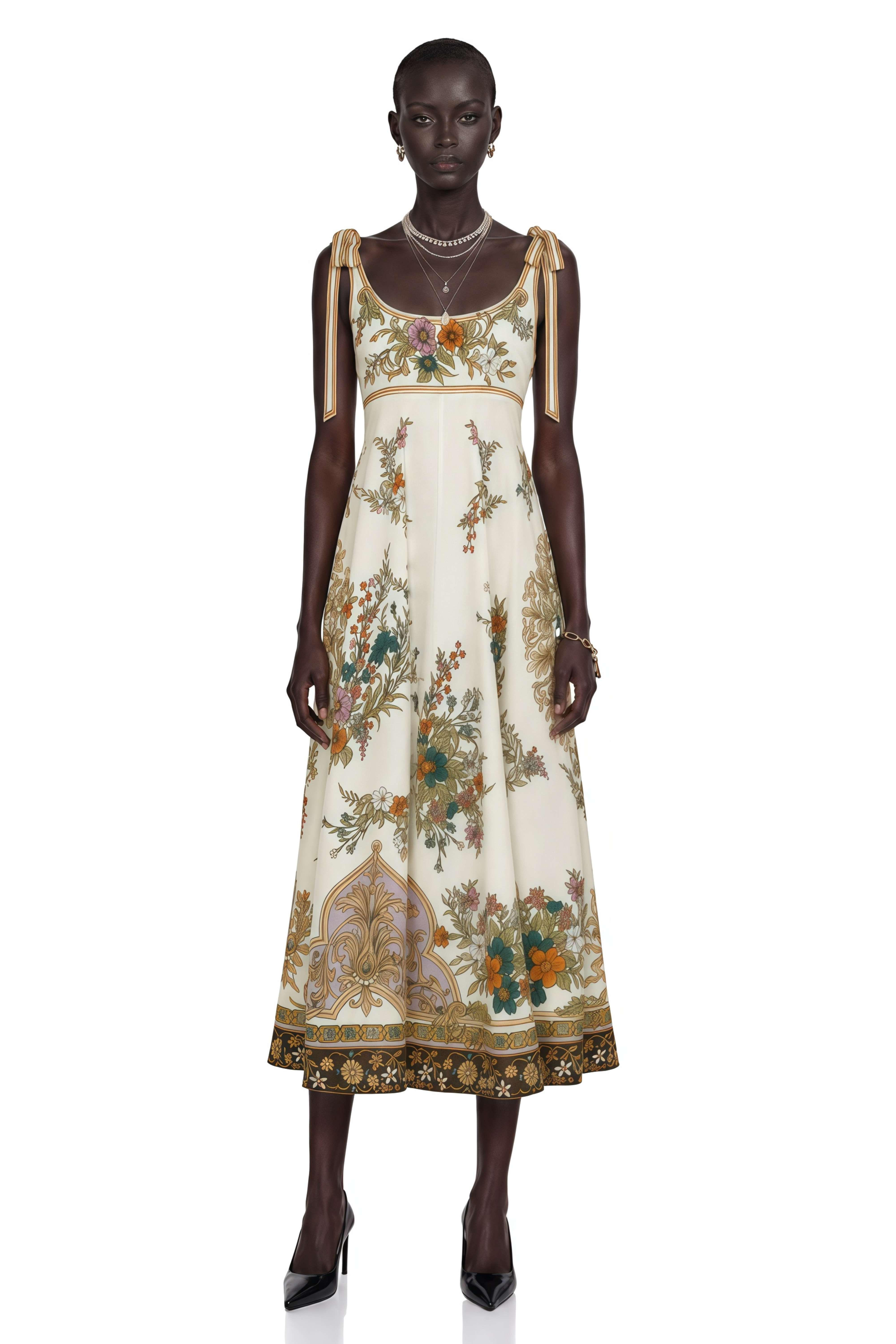 Zohar Brown Color Block Print Maxi Dress