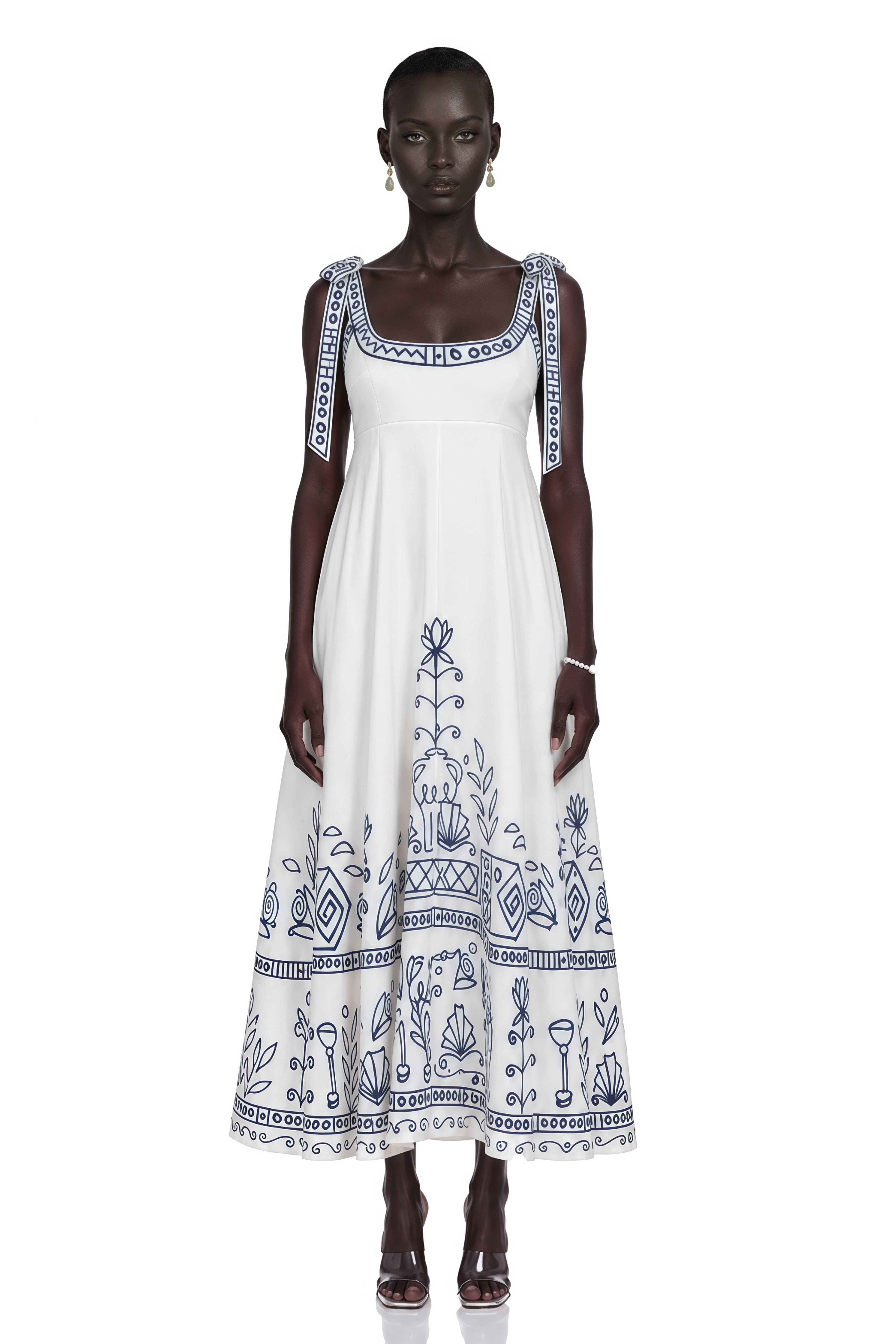Zohar White Color Block Print Maxi Dress