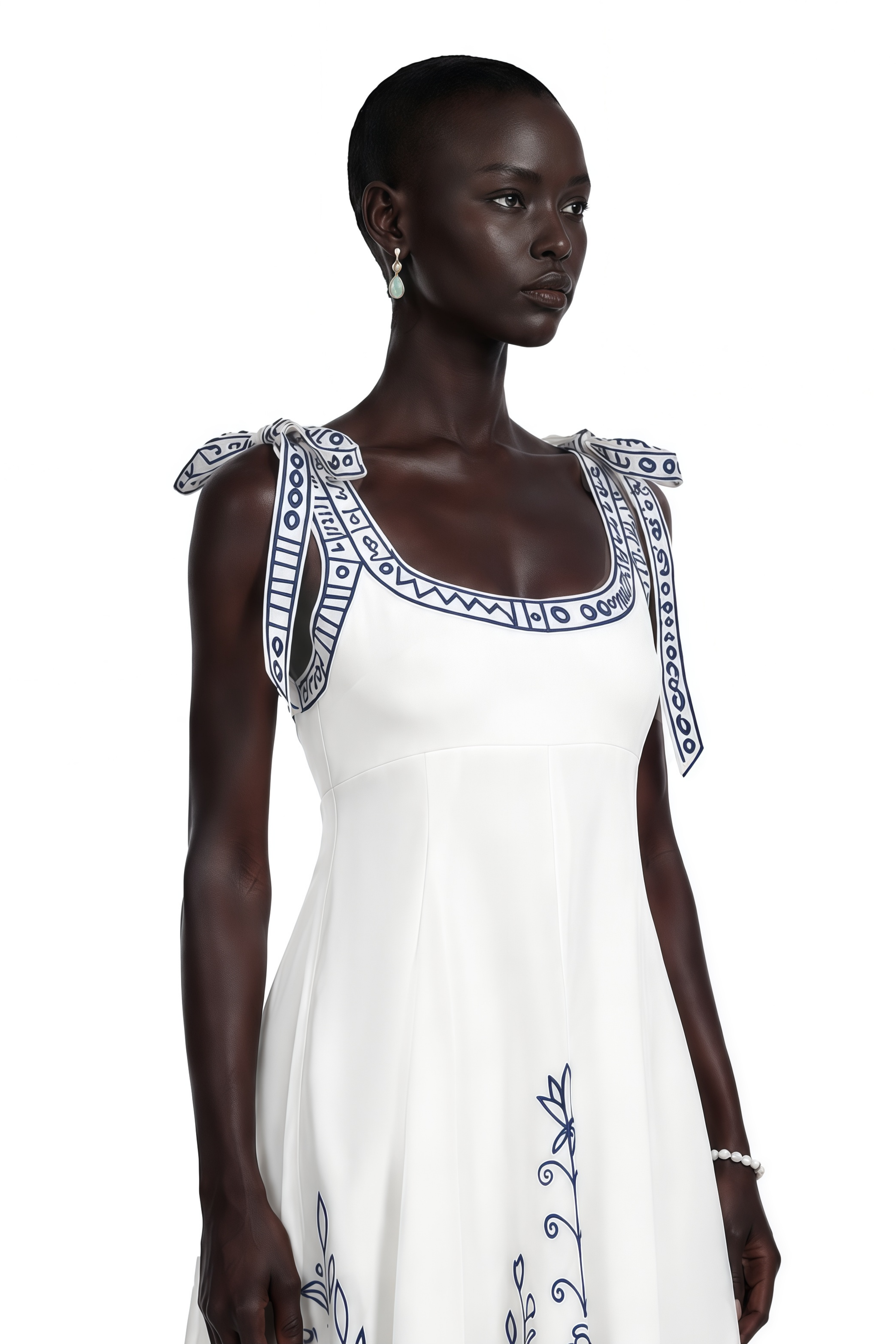 Zohar White Color Block Print Maxi Dress