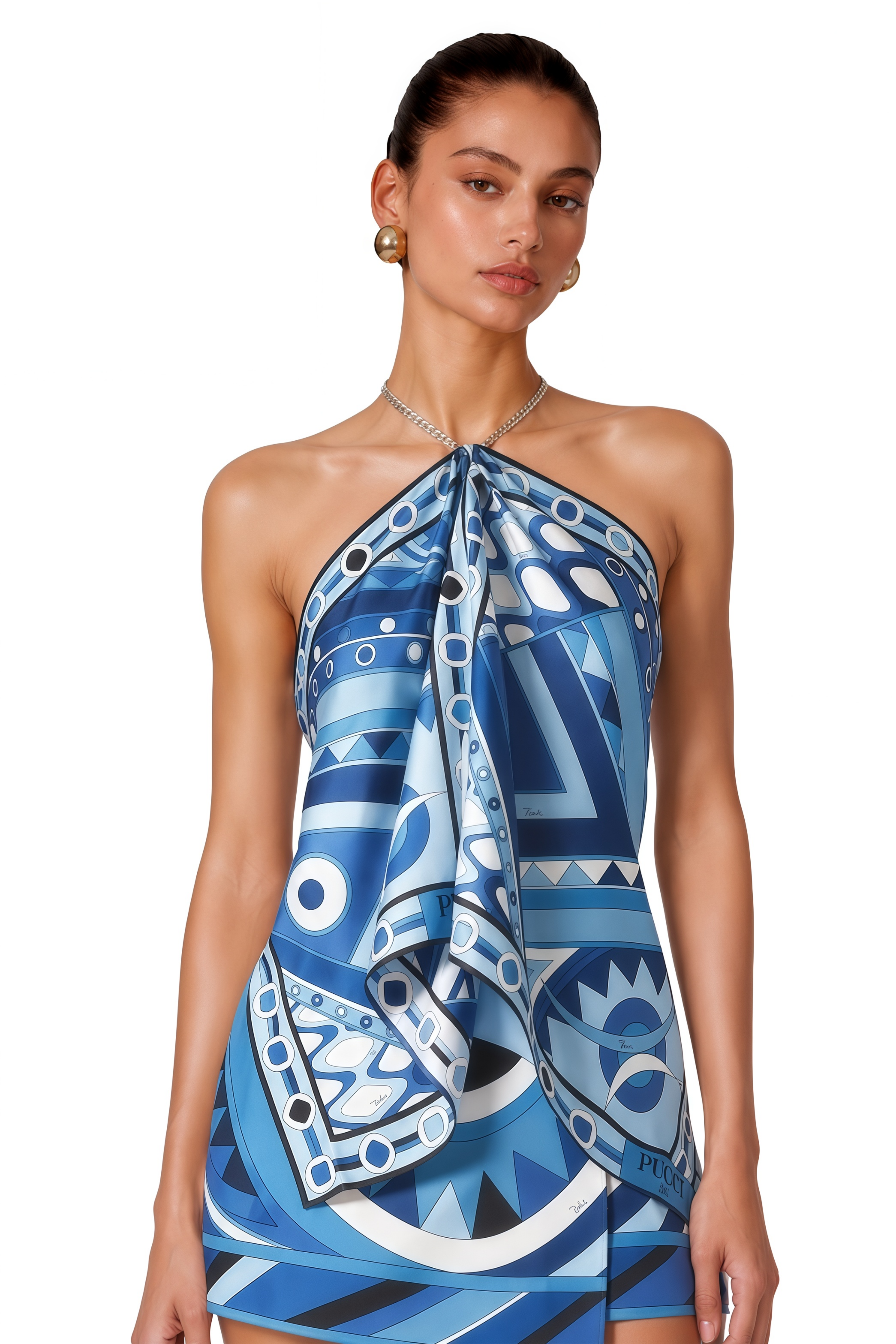 Zorelie Blue Printed Halterneck Top & Skirt Set