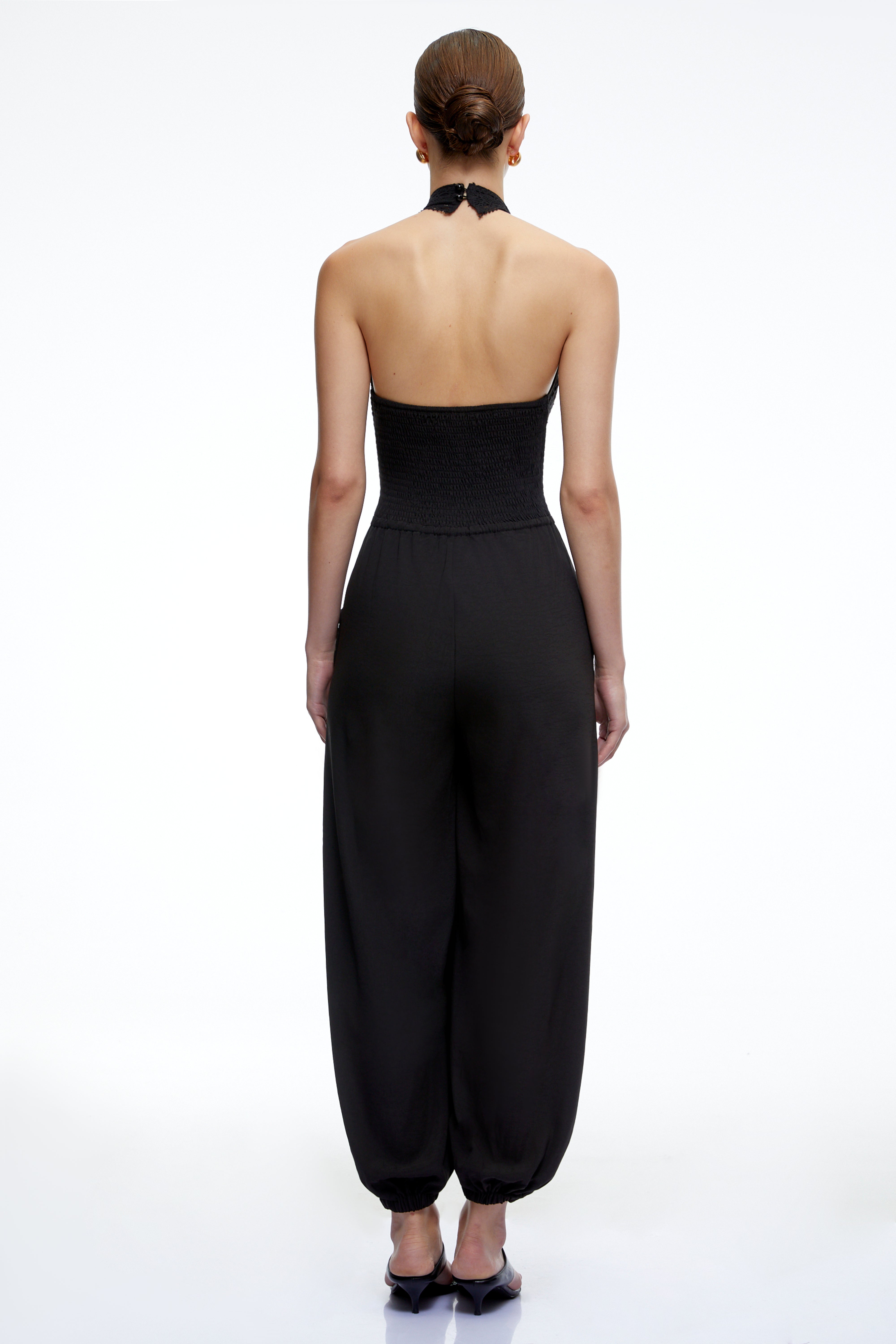 Zylia Black Halter Lace Wide Leg Jumpsuit