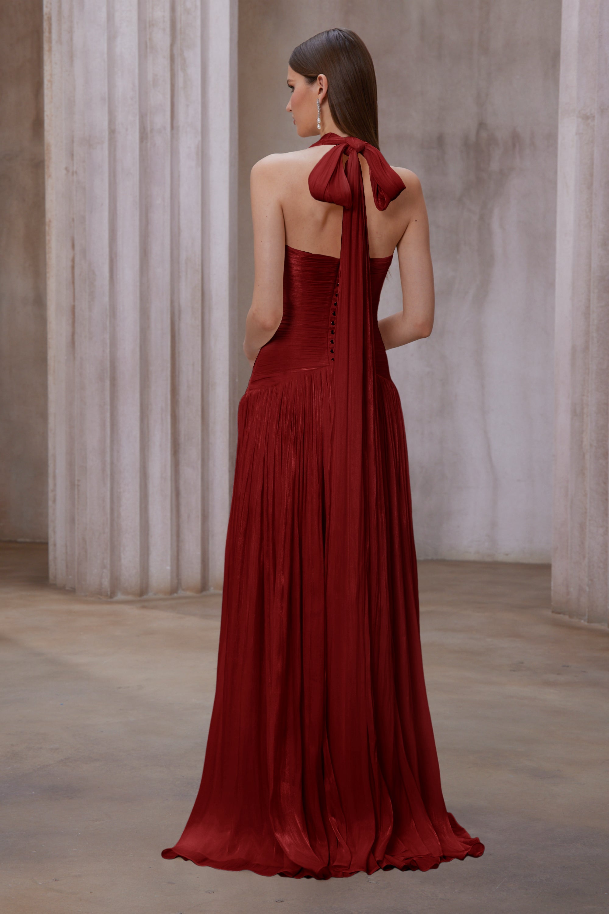Robe longue froncée Uranie Red