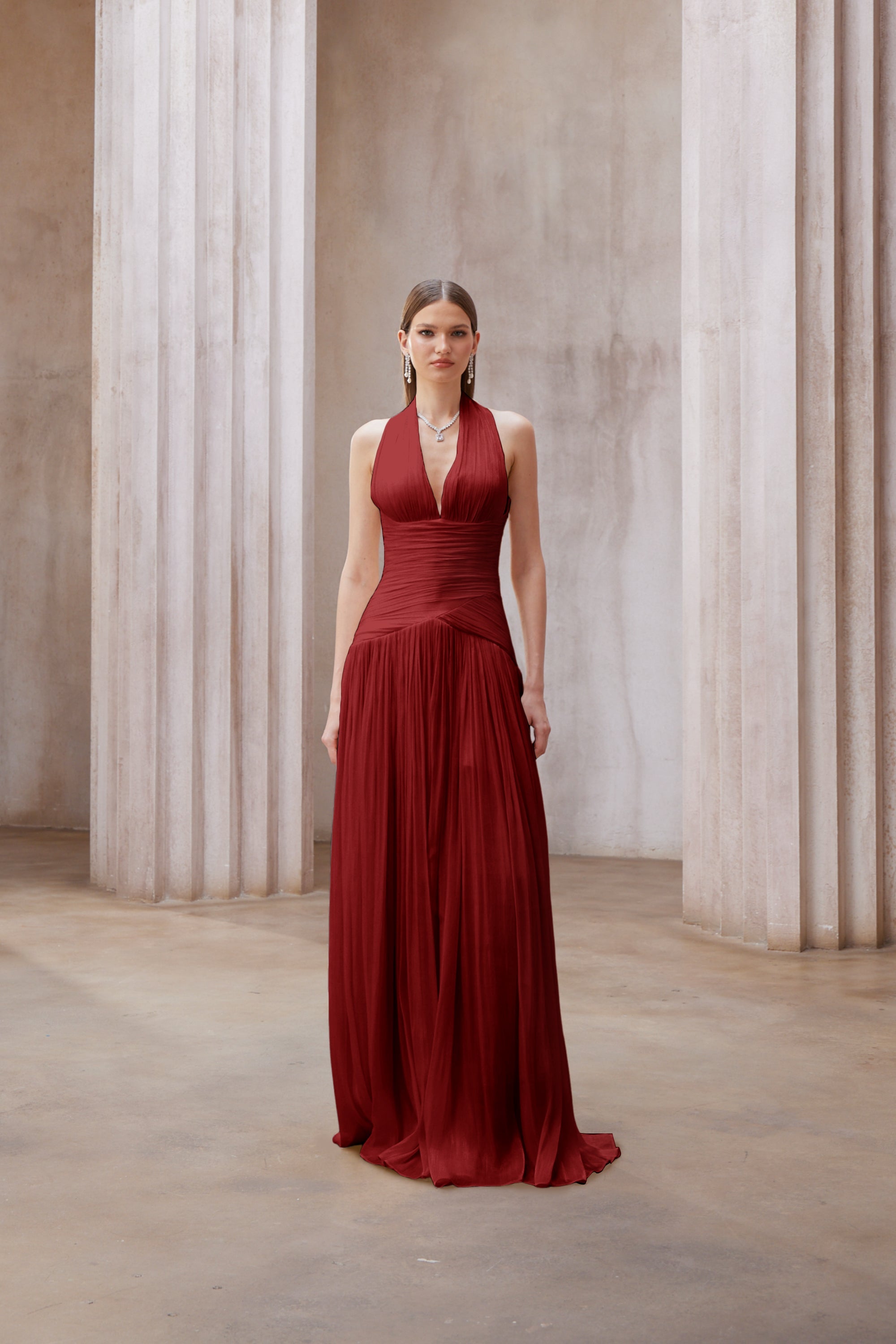 Uranie Red Gathered Maxi Dress (Final Sale-US Only)