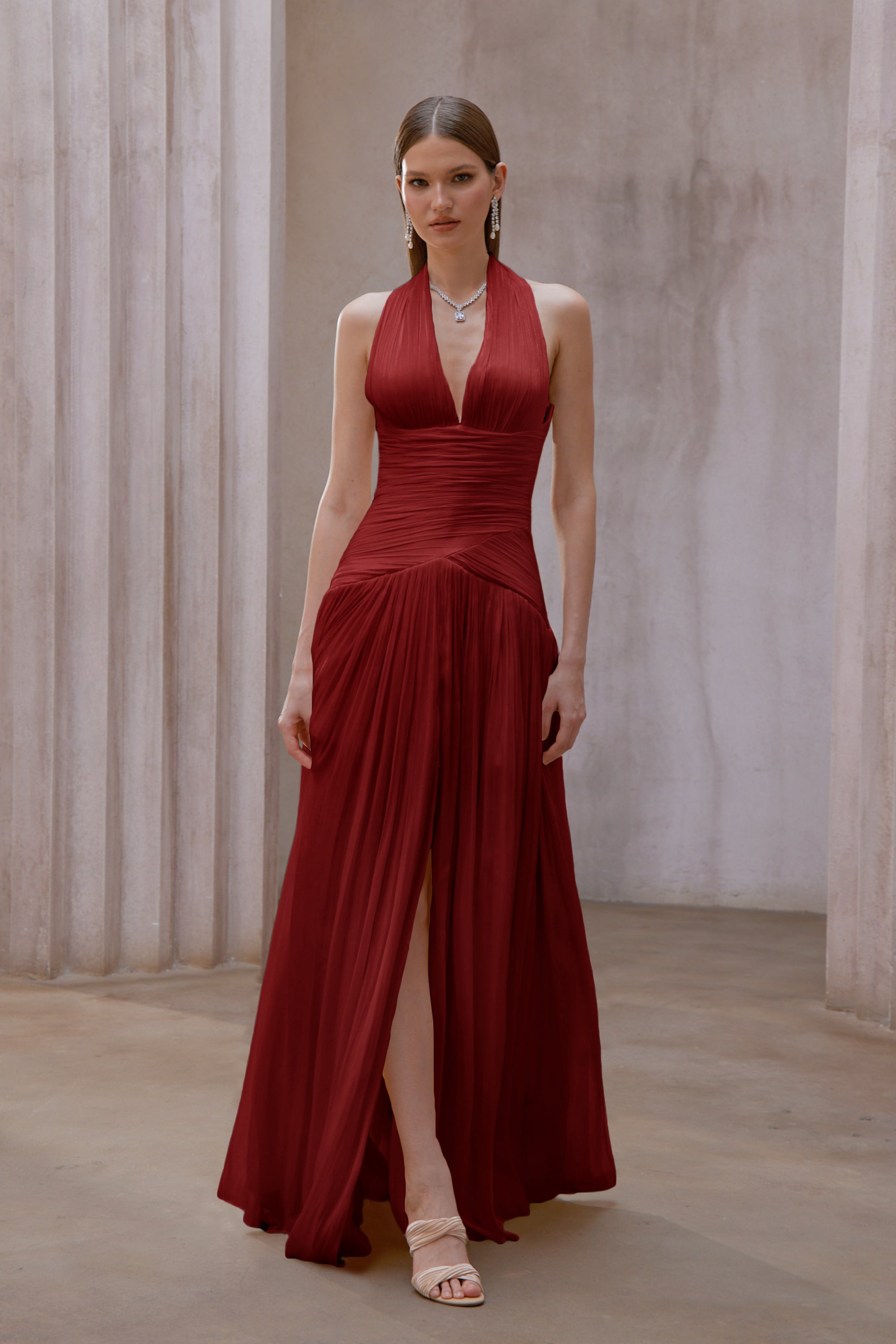Robe longue froncée Uranie Red