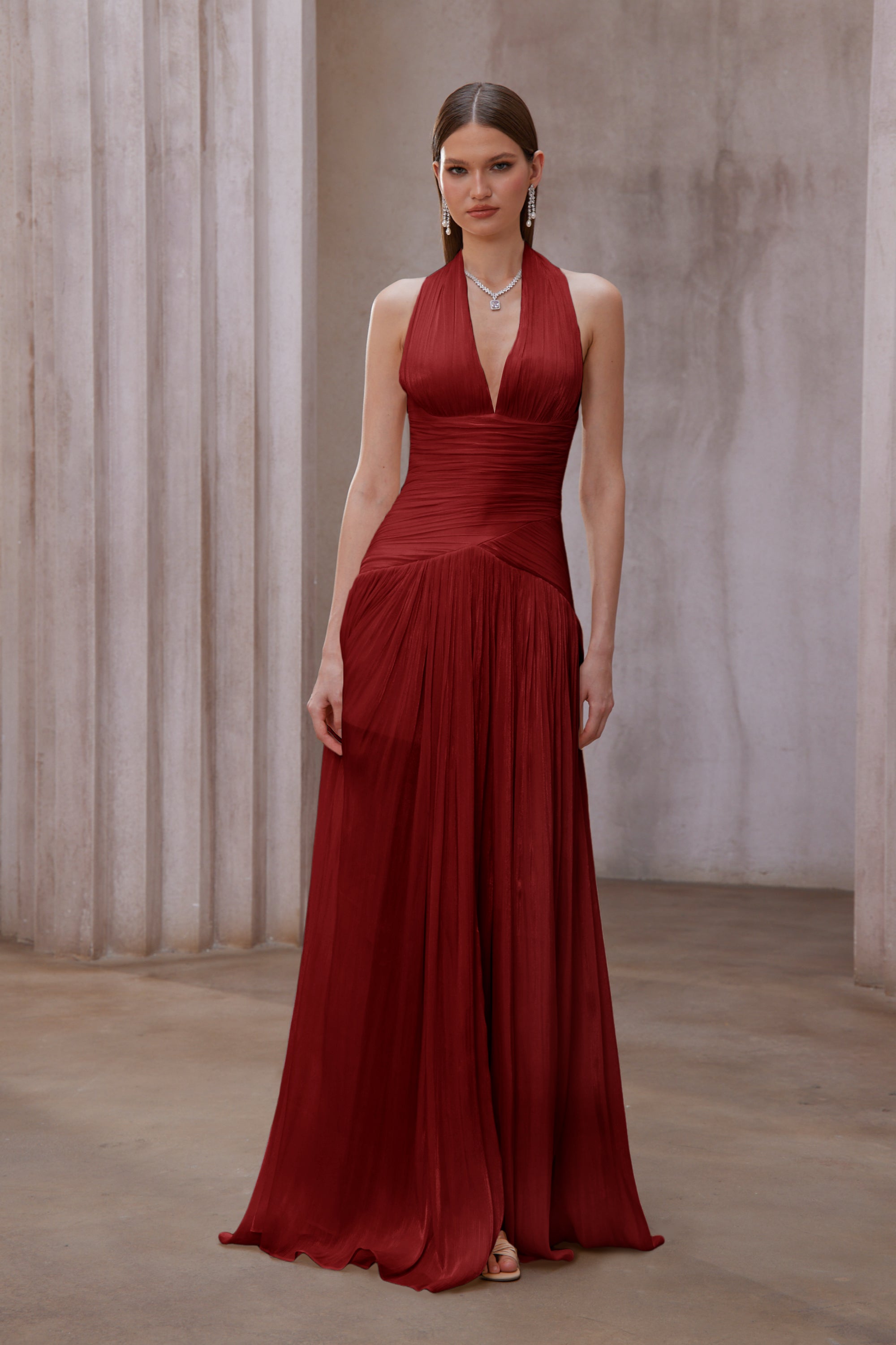 Uranie Red Gathered Maxi Dress (Final Sale-US Only)
