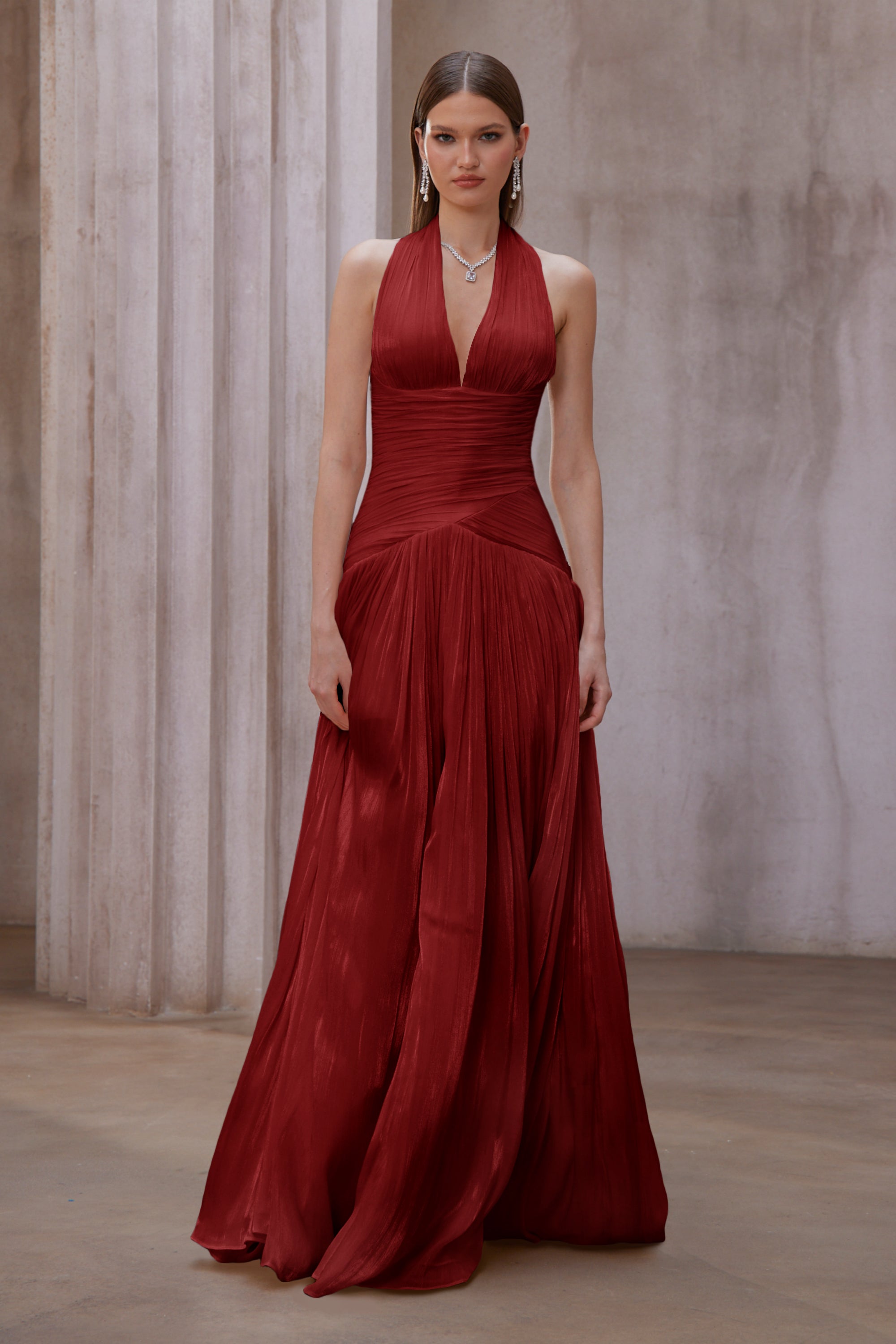 Uranie Red Gathered Maxi Dress (Final Sale-US Only)