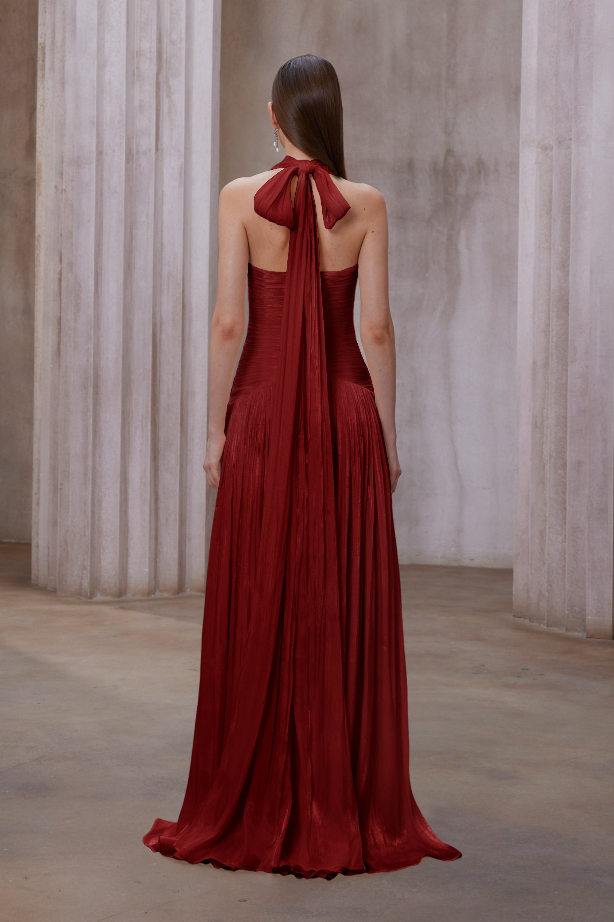 Robe longue froncée Uranie Red