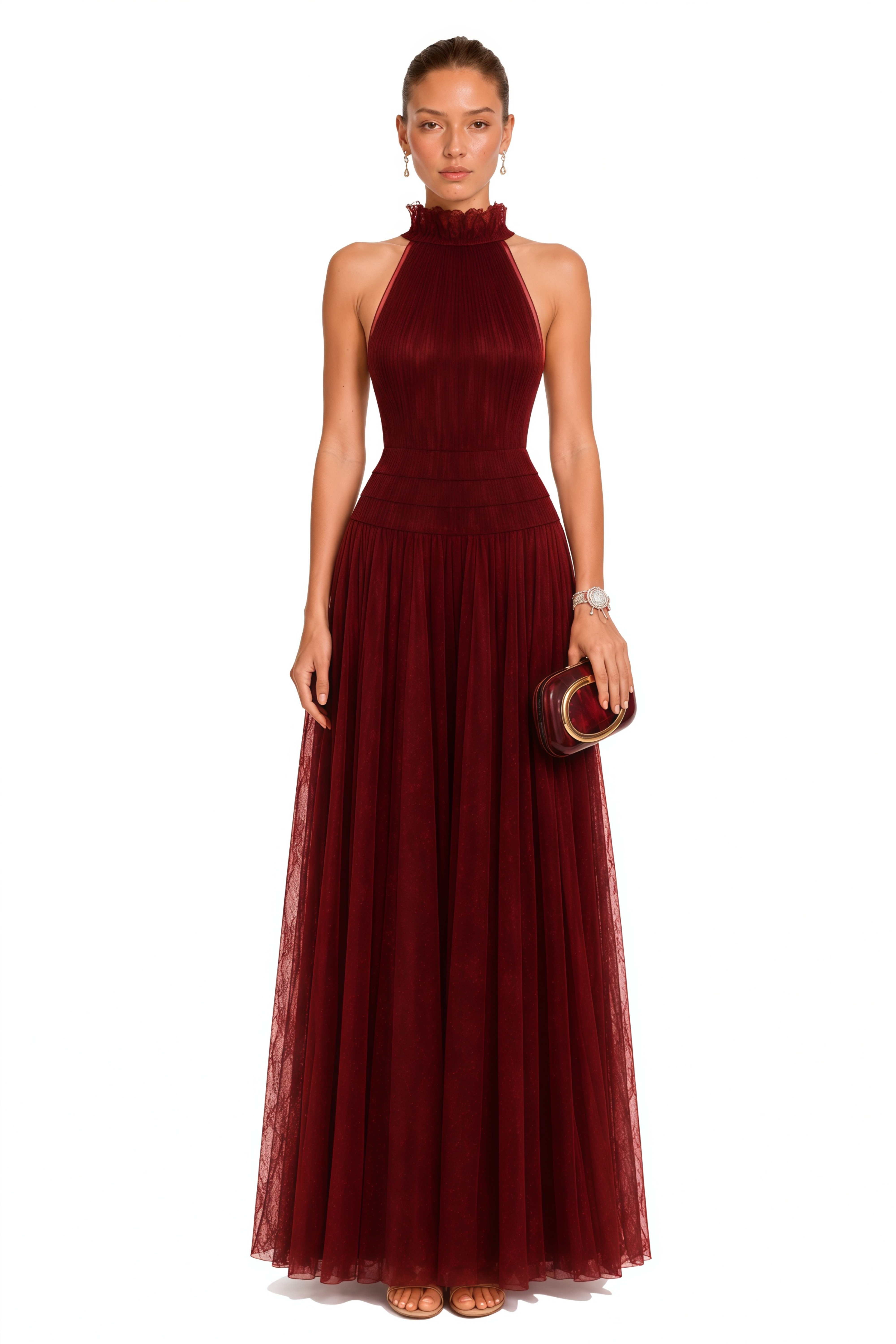 Robe longue semi-transparente à dos nu Amandine rouge