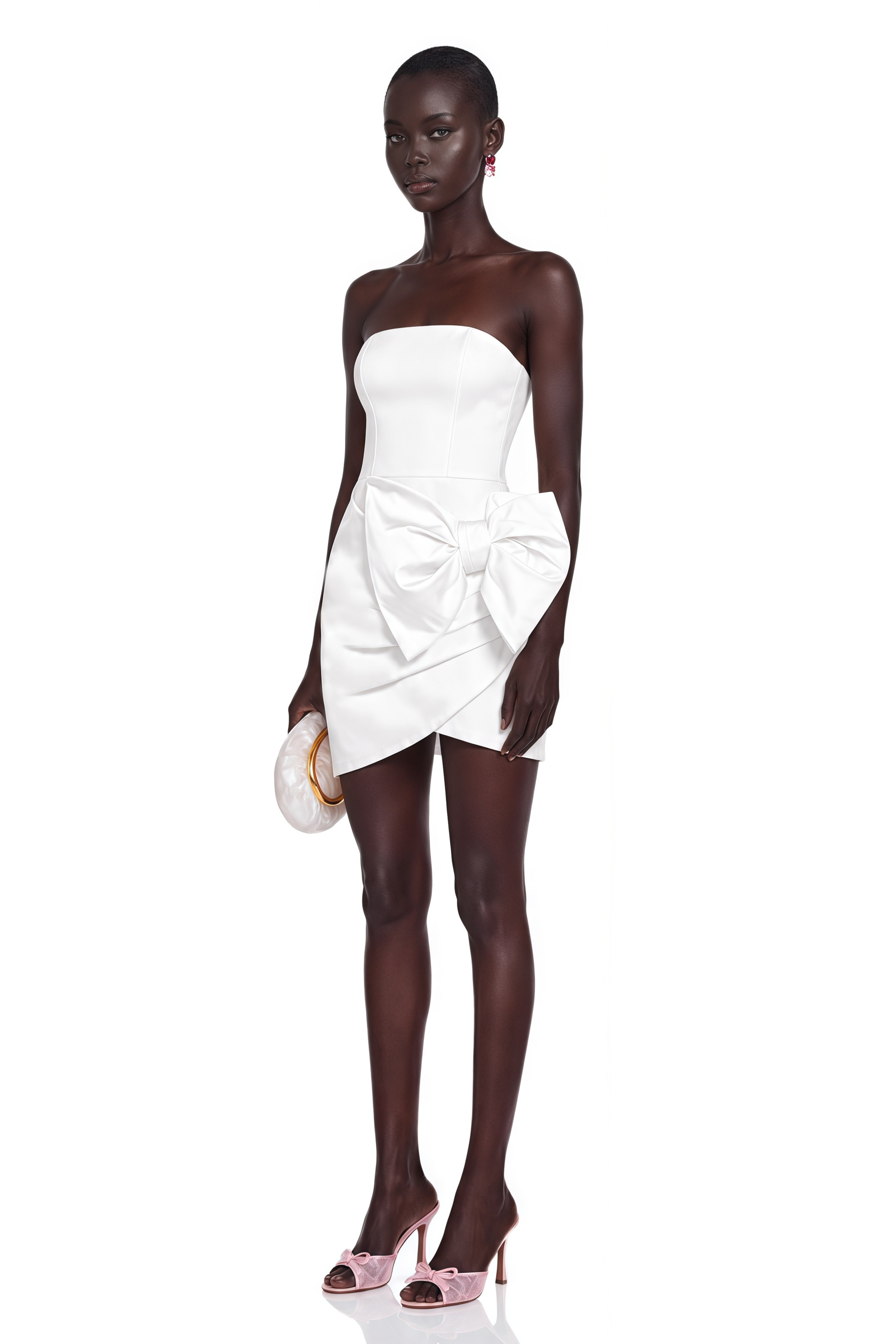 Lanetta bowknot asymmetrical dress in White (Final Sale)