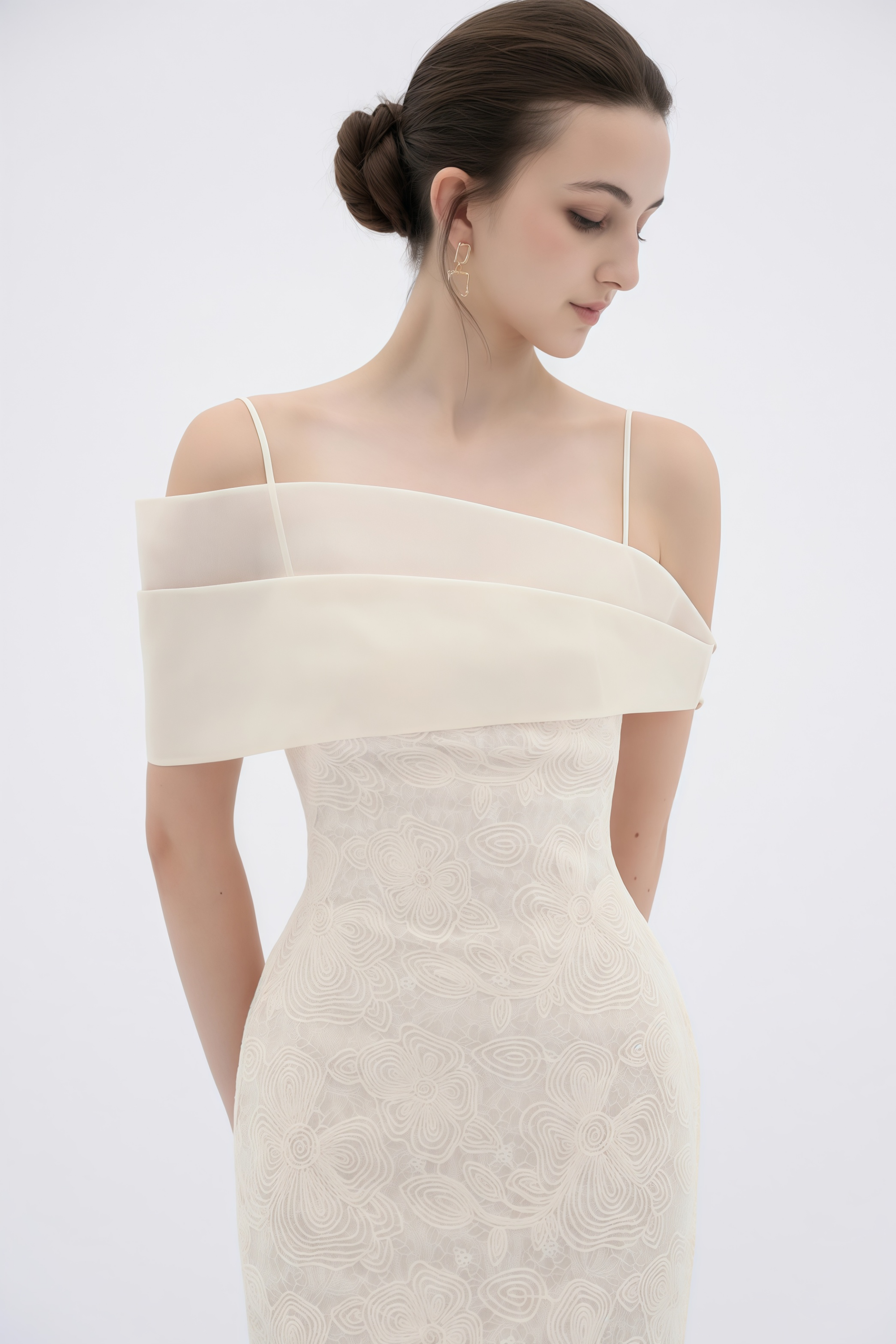 Ortensia Neutral Floral Lace Pencil Maxi Dress (Final Sale-US Only)