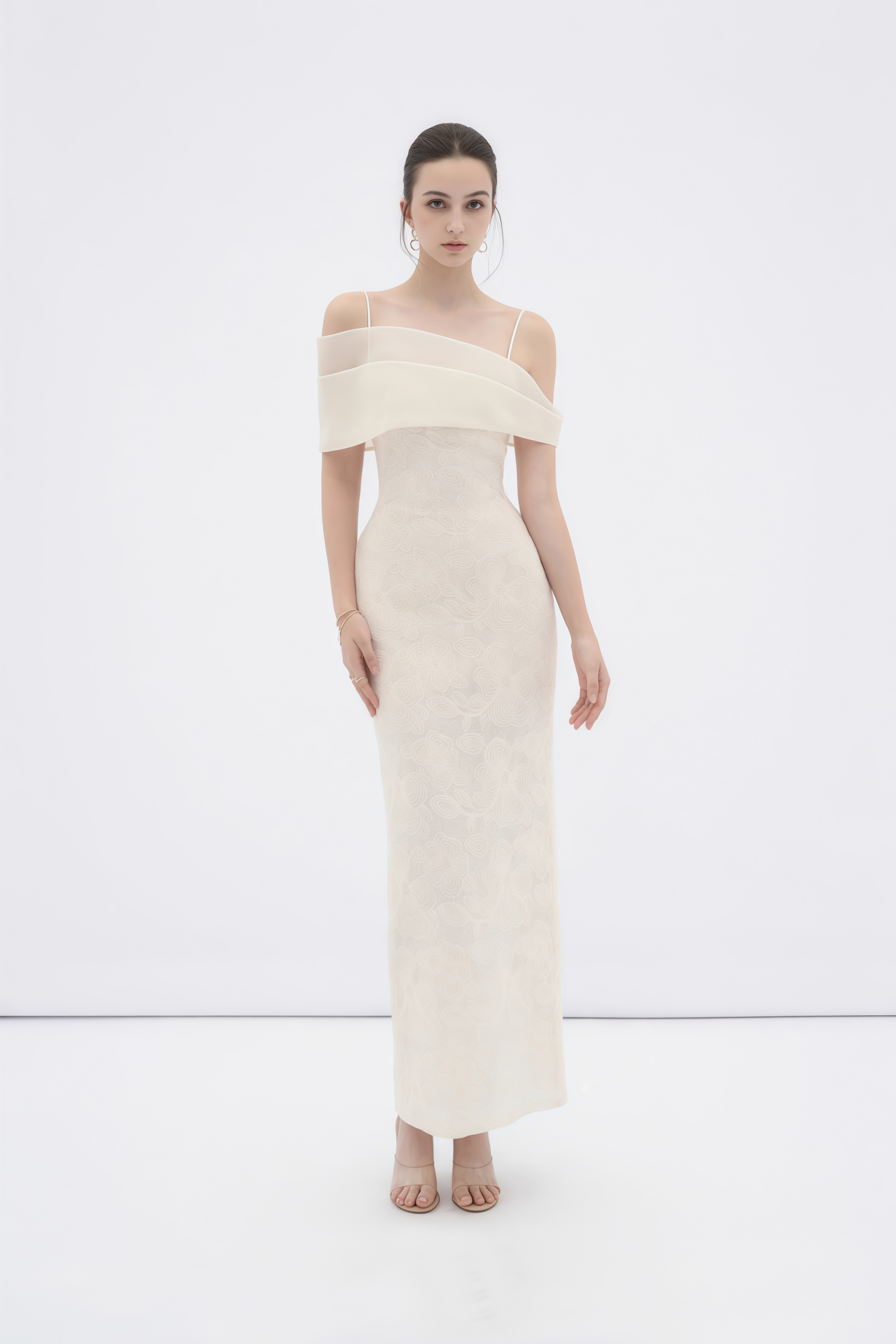 Ortensia Neutral Floral Lace Pencil Maxi Dress (Final Sale-US Only)