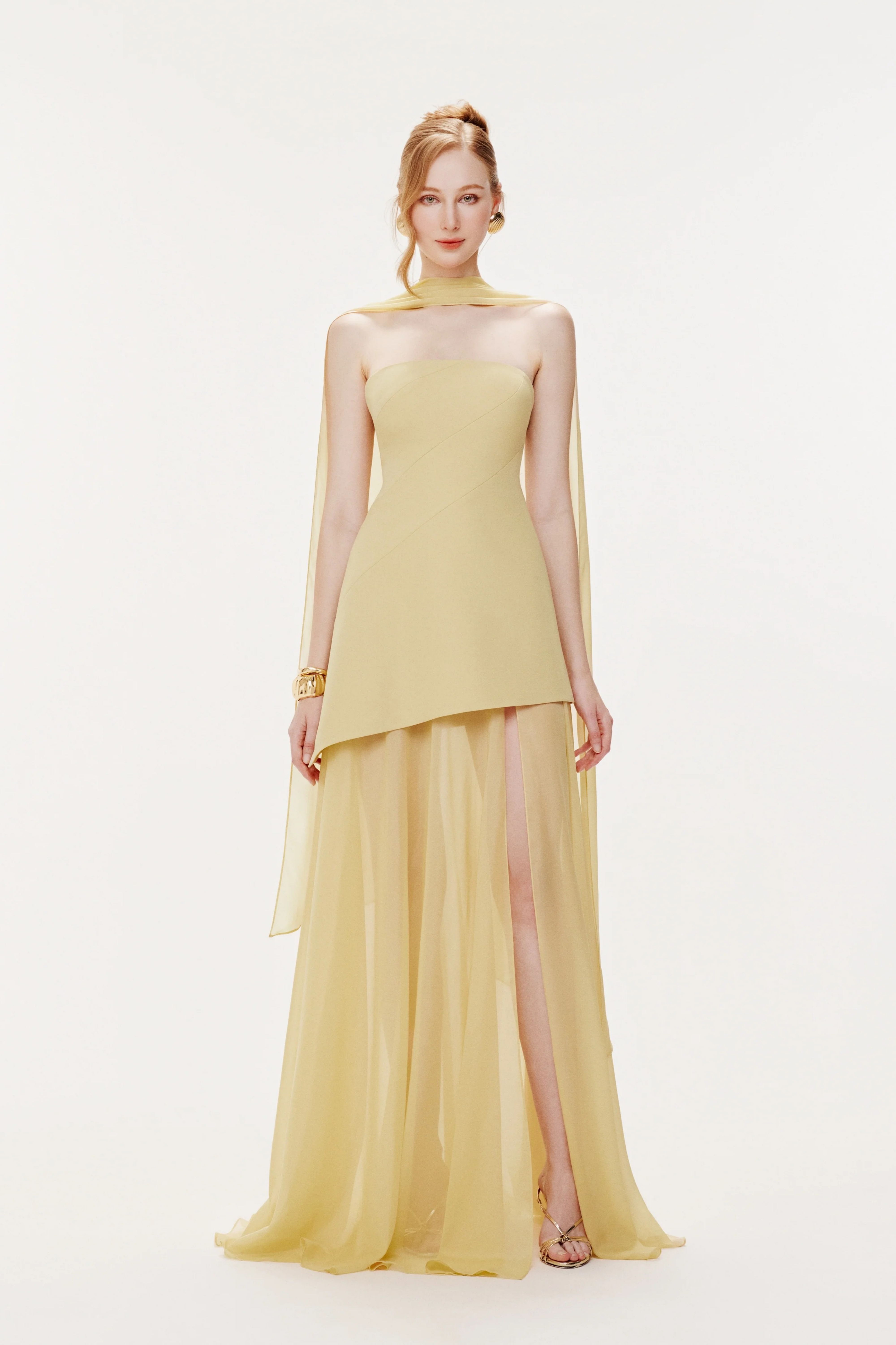 Marlis Yellow Strapless Layered Train Dress (Final Sale)