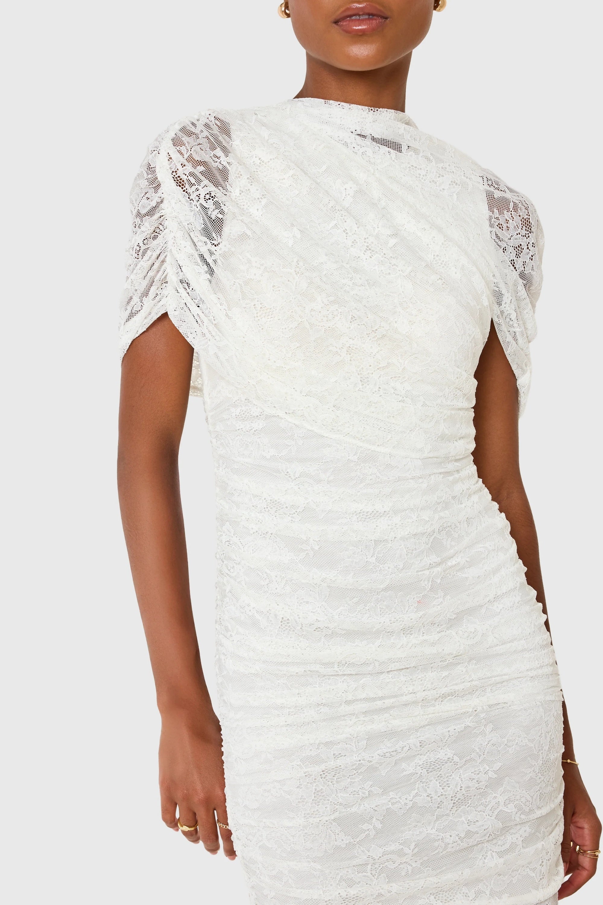 Asymmetrical Ruched Lace Dress