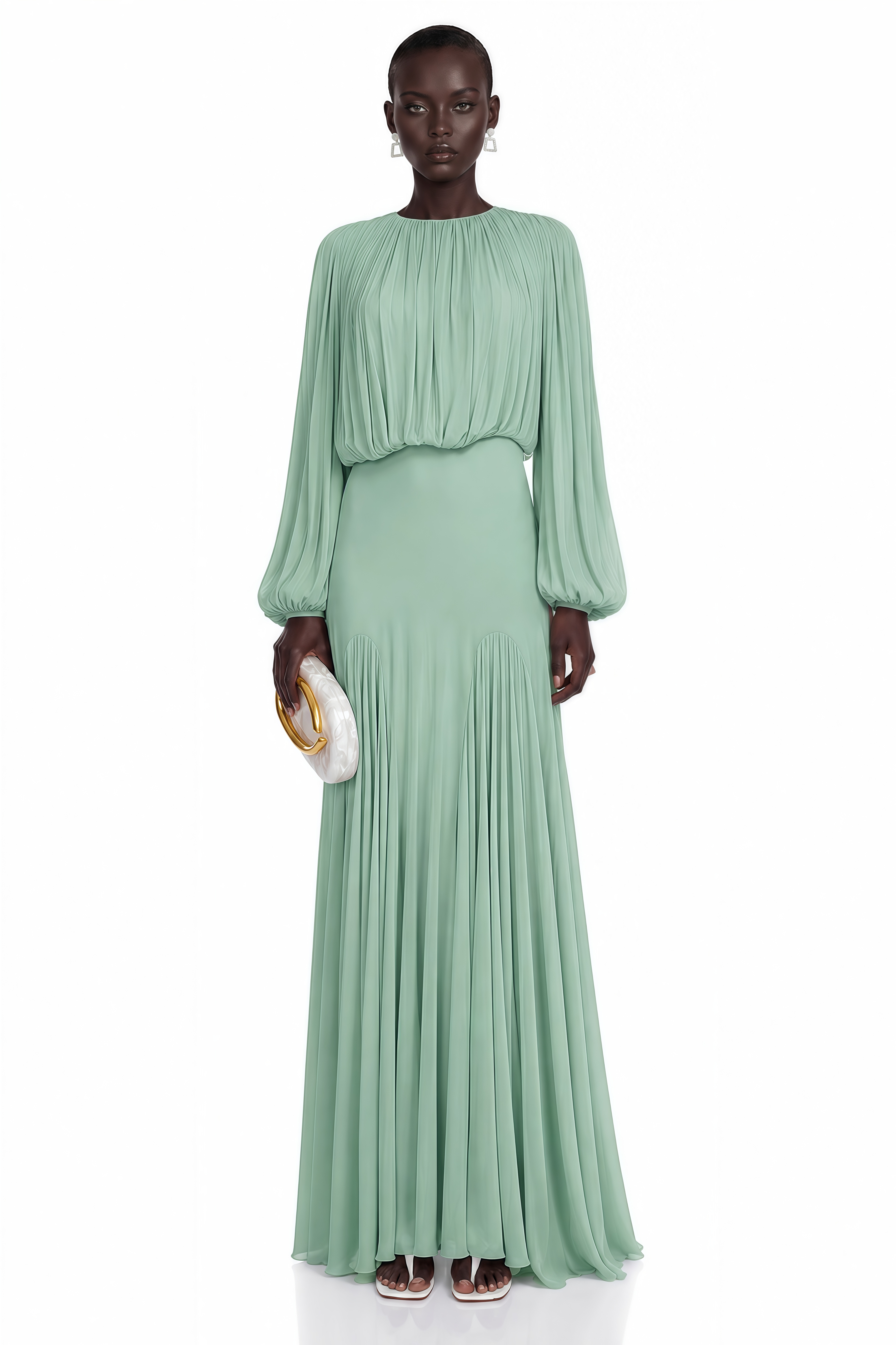Robe longue plissée à manches « Green Lantern » d'Annabelle
