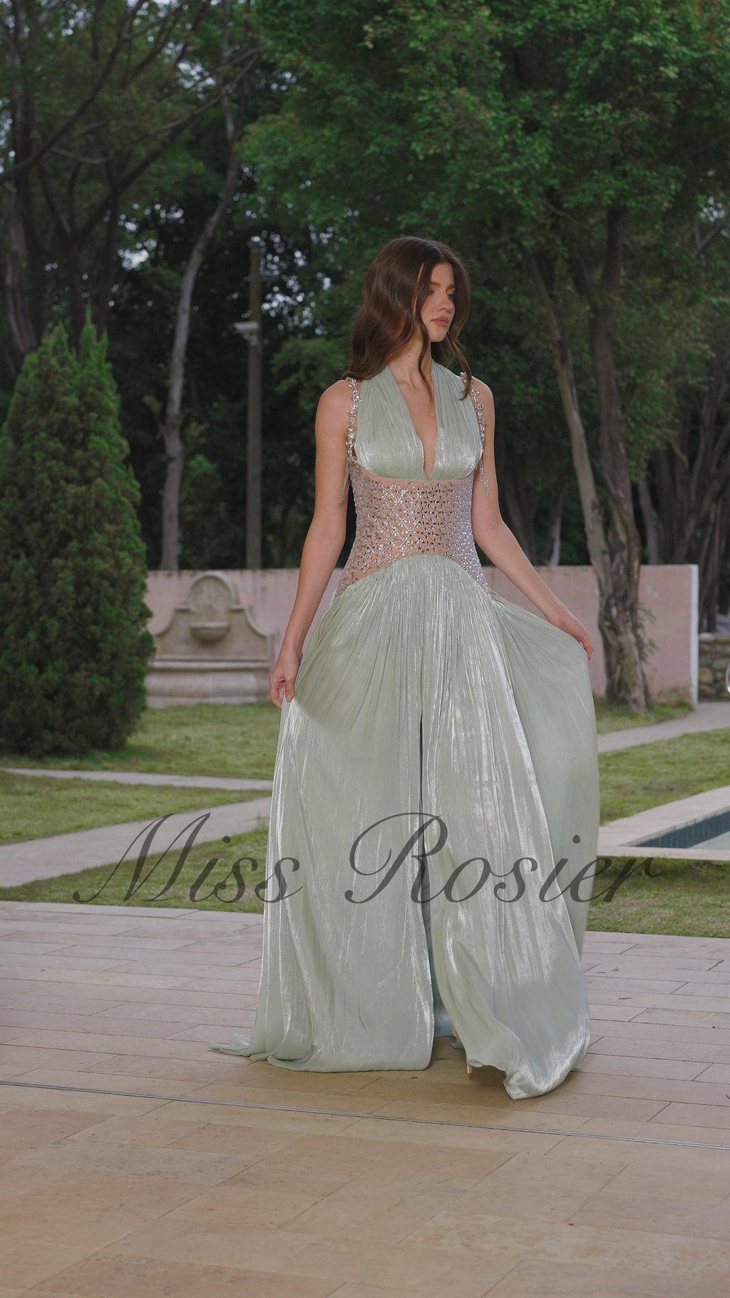 Green Rhinestone Panel Maxi Dress