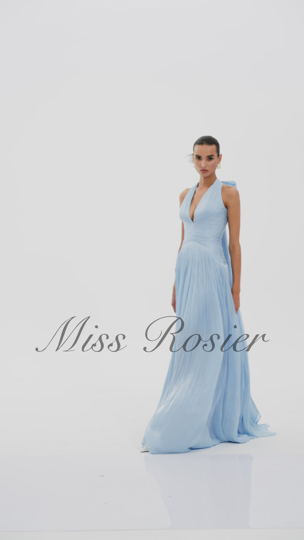 Blue Glossy Gathered Maxi Dress
