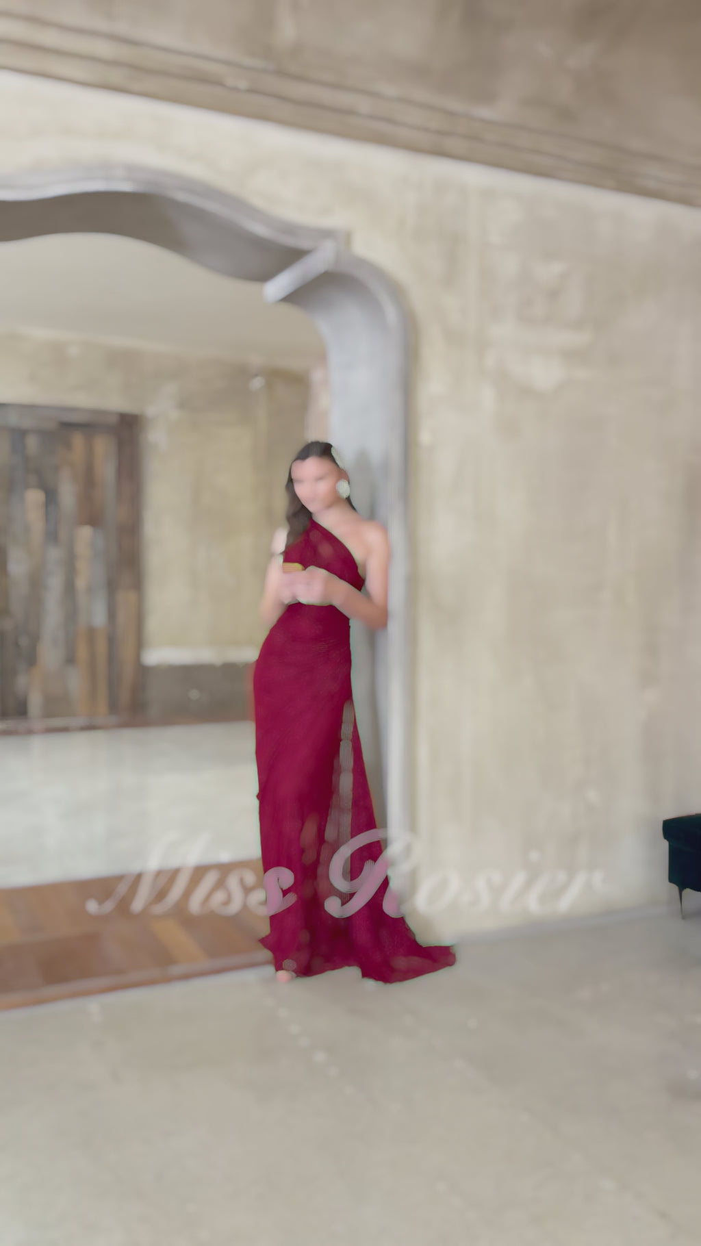 One Shoulder Lace Dress in Burgundy