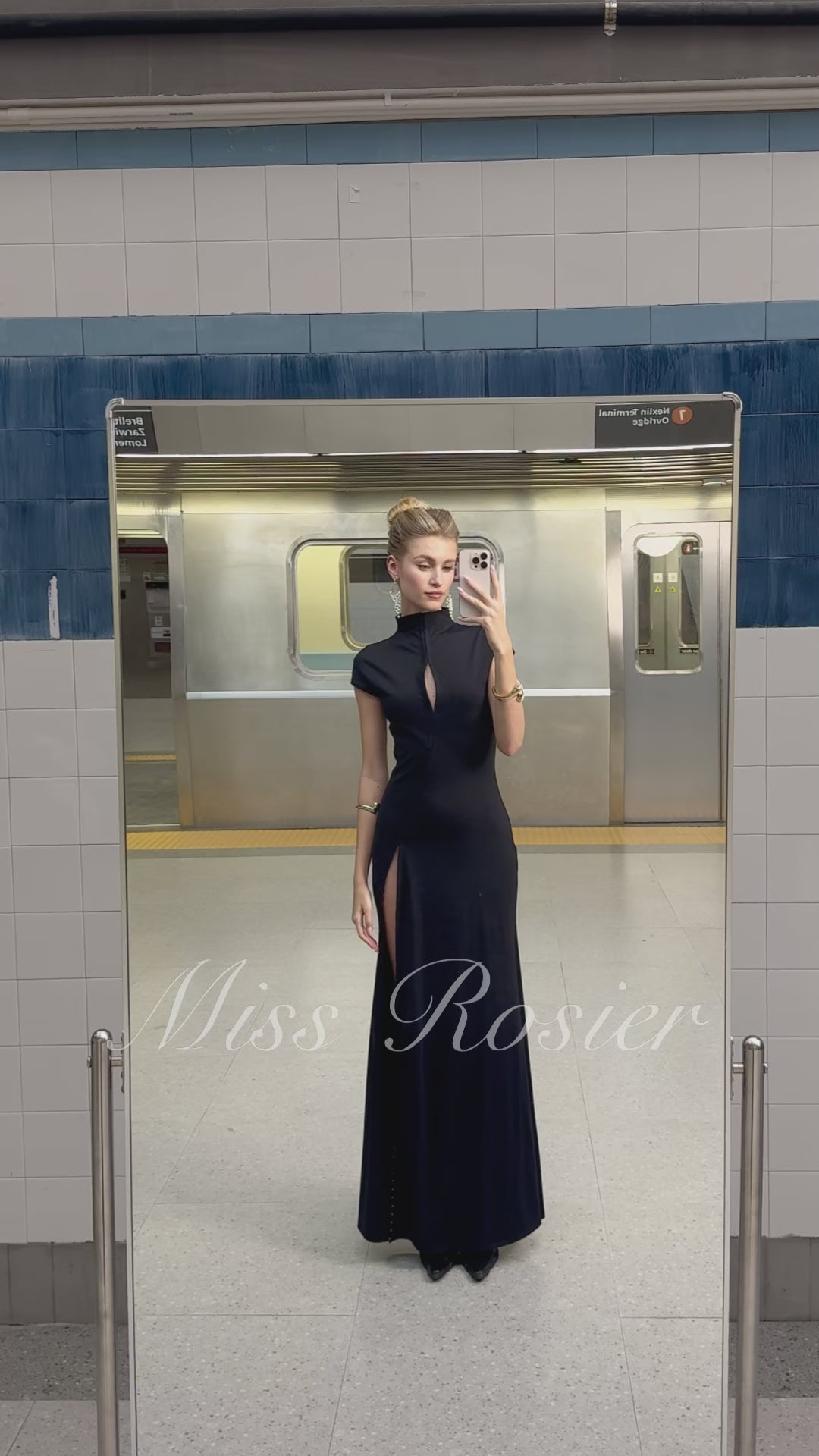 Black High-Split Mock Neck Long Dress