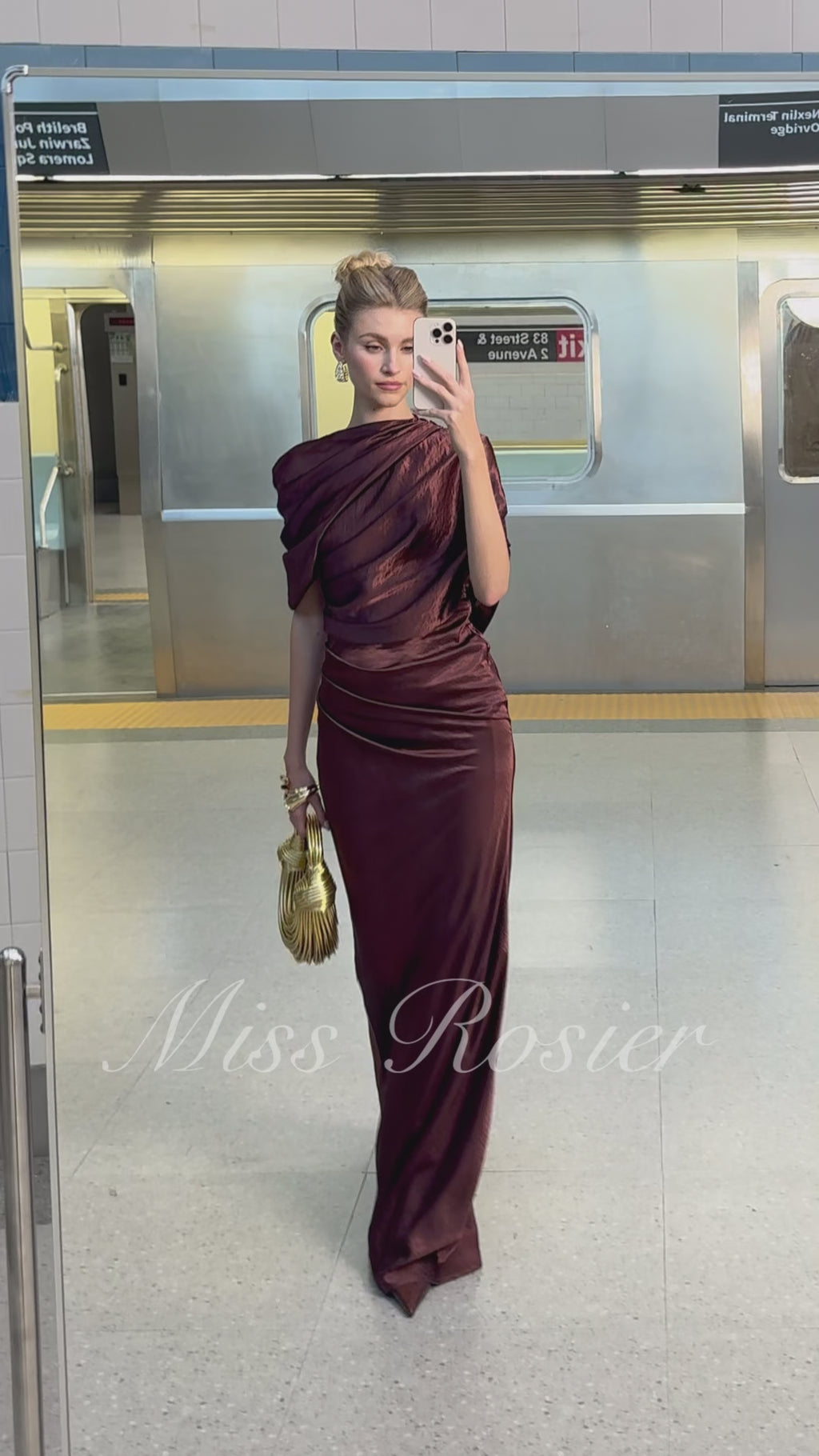Asymmetrical Gathered Satin Maxi Dress