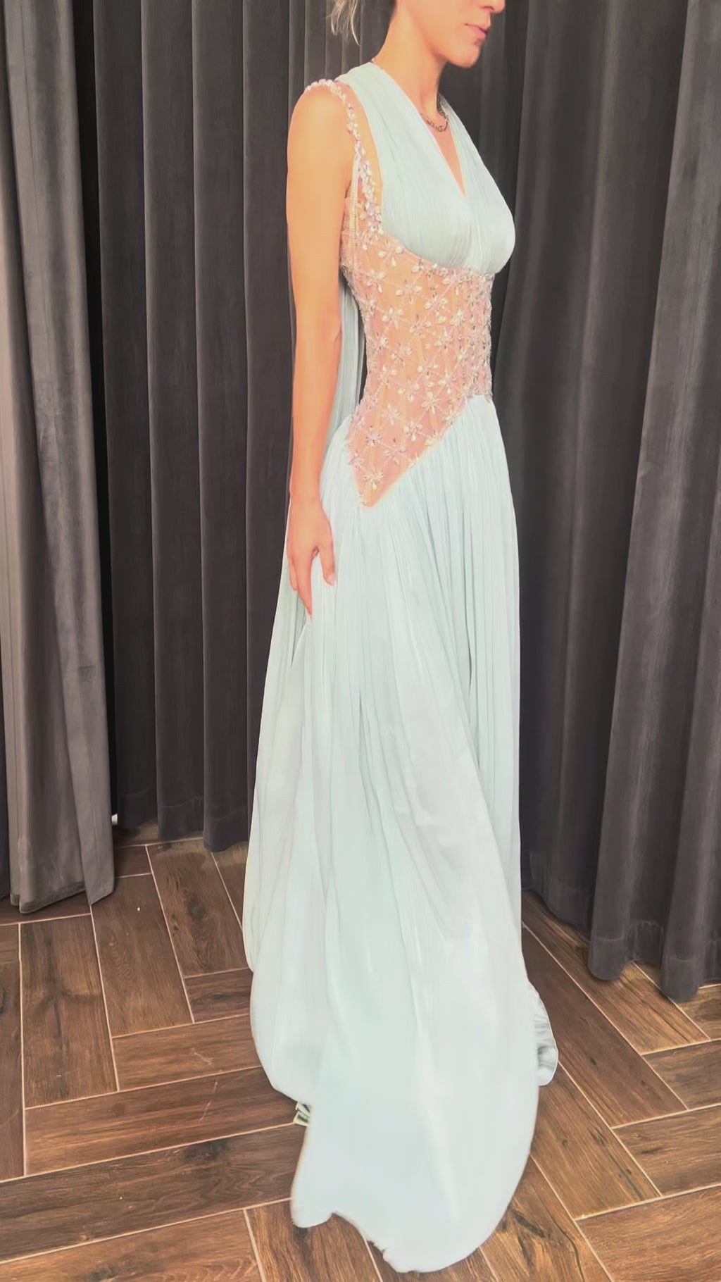 Green Rhinestone Panel Maxi Dress