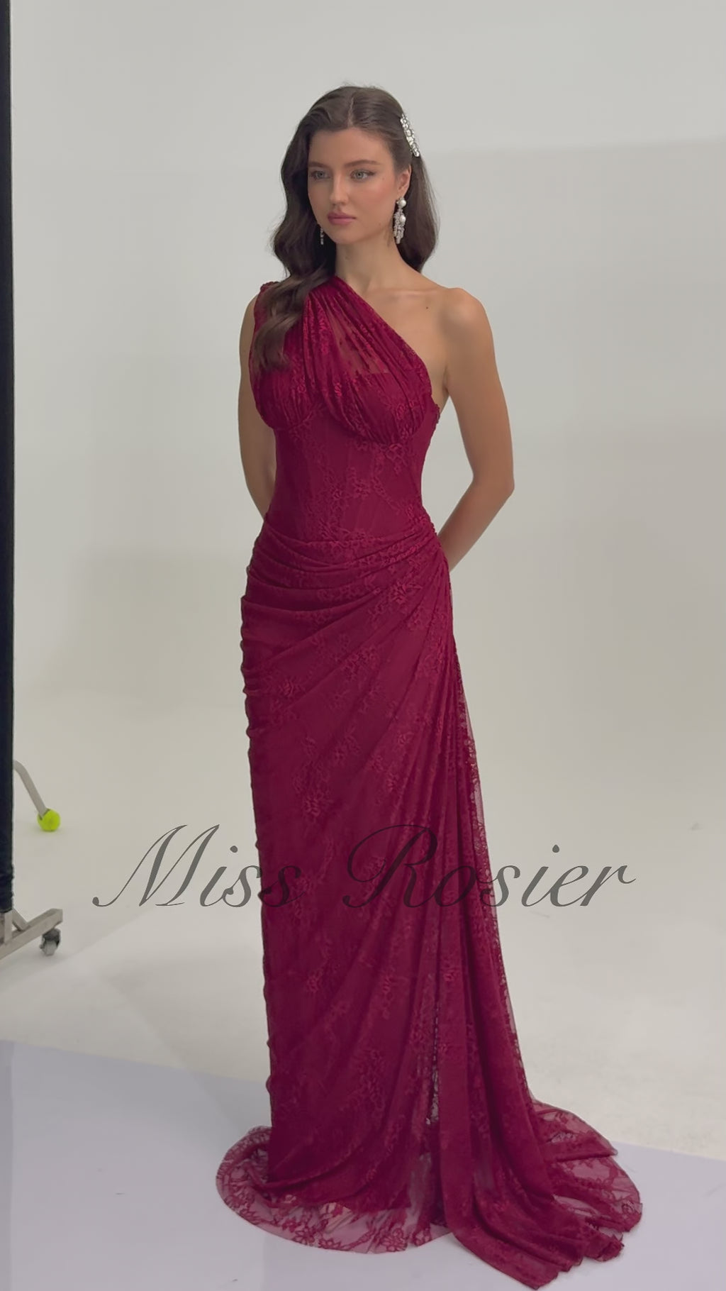 One Shoulder Lace Dress in Burgundy