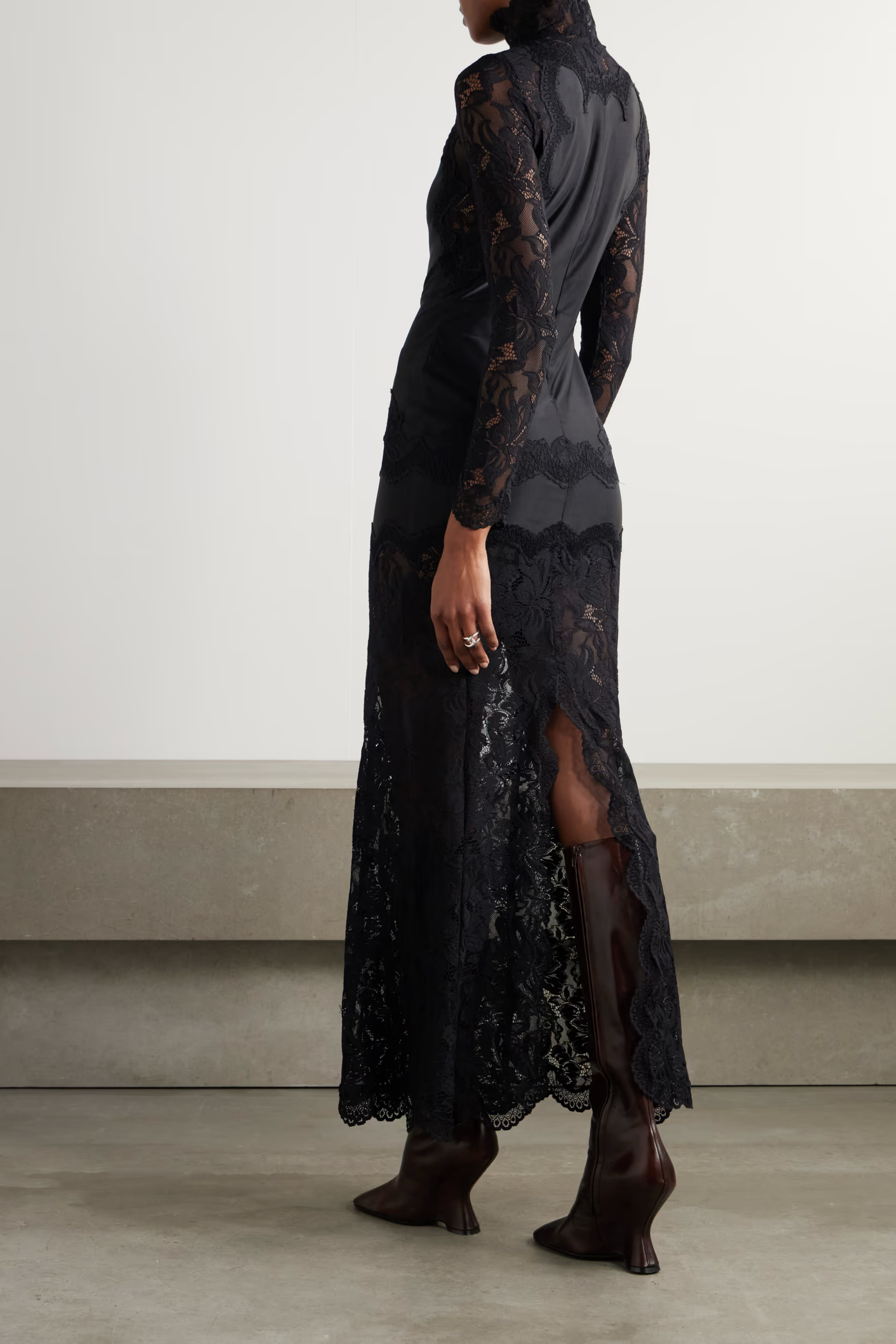 Lace-trimmed Maxi Dress in Black