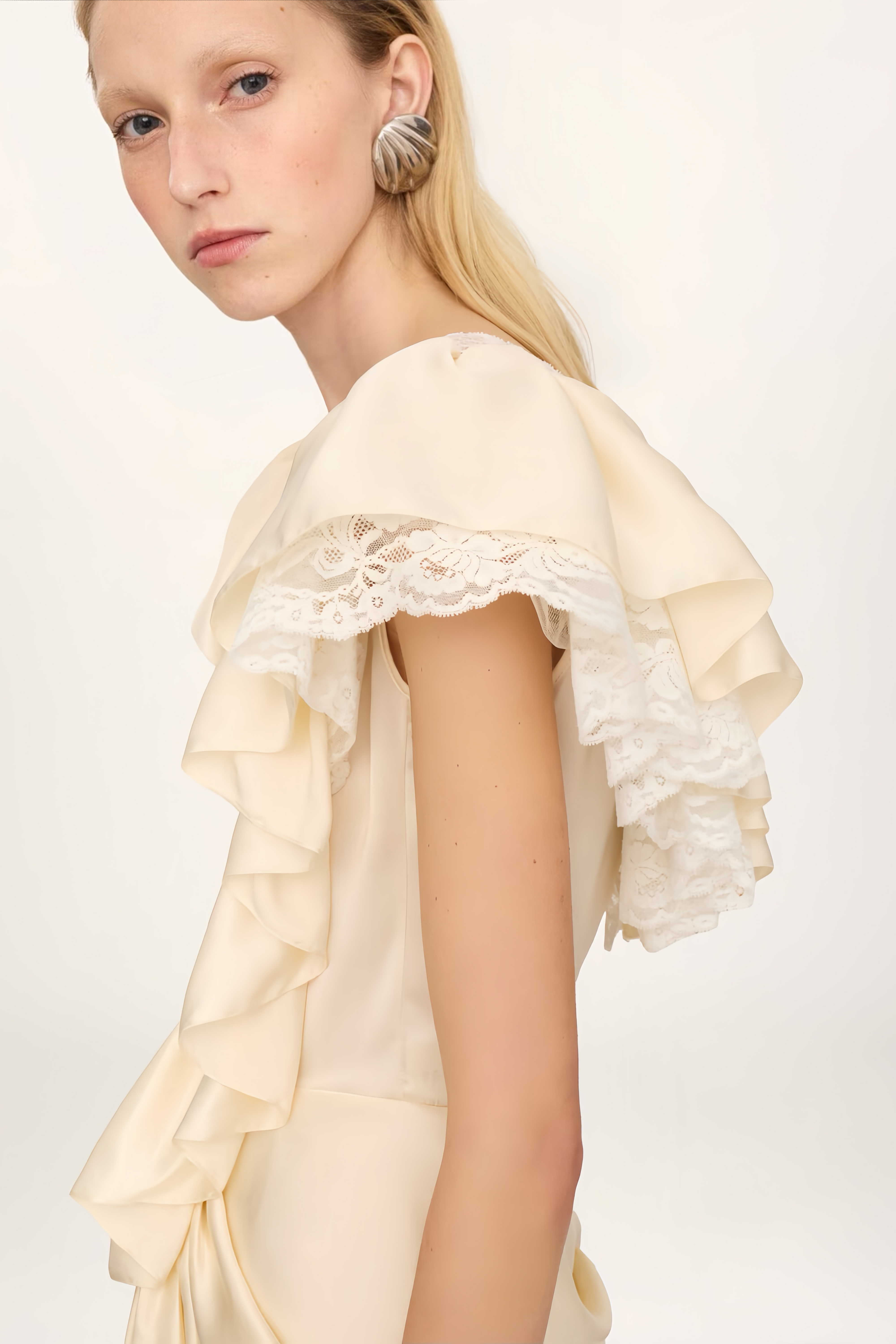 V-neck Short Jumpsuit in Silk Satin & Lace
